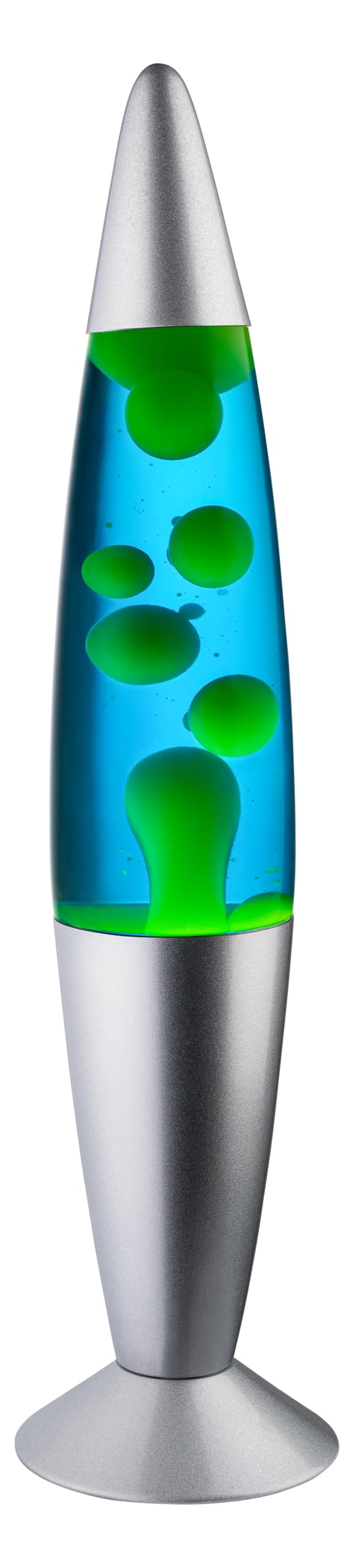 JAMBO 16-Inch Beautiful Lamp - Relaxing Night Light for Home Decor, Silver Base, Blue Liquid, Yellow Wax, Model 75010