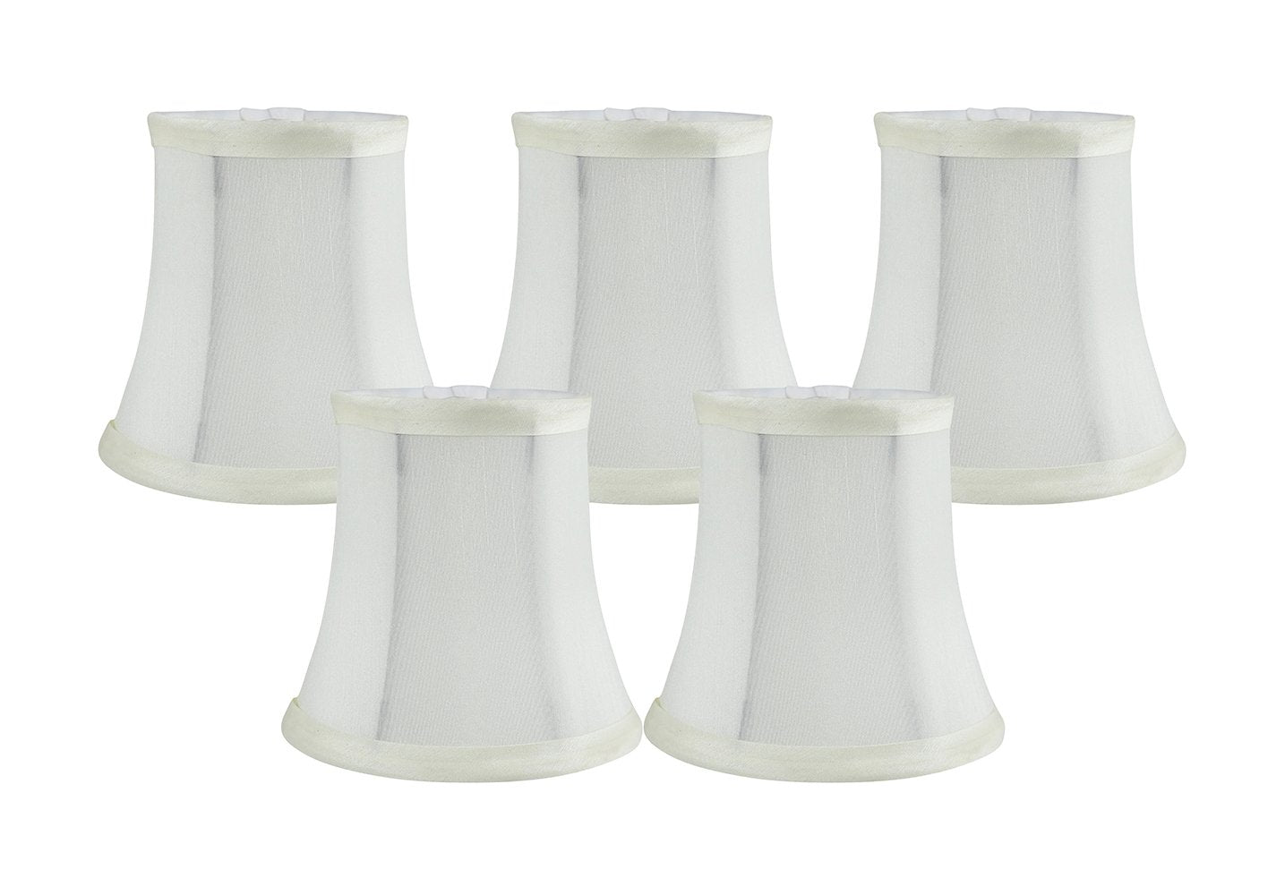 MERIVILLE Set of 5 Faux Silk Chandelier Lamp Shades, Softback Bell Shape, Clip-On Fitter, 3.5in x 5in x 4.75in, Eggshell