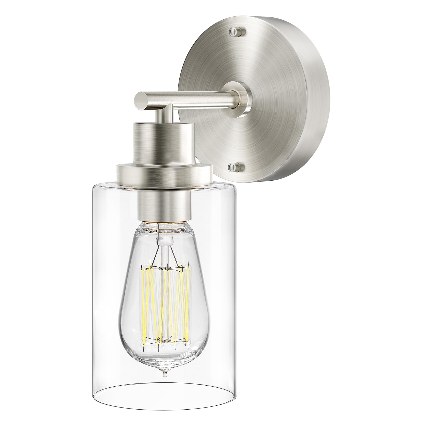 Buthy Brushed Nickel Wall Light: Led Wall Sconces Indoor, Modern Sconces Wall Lighting With E26 Base And Clear Glass Shade, Wall Light Fixtures For Bedroom, Hallway, Mirror, Living Room