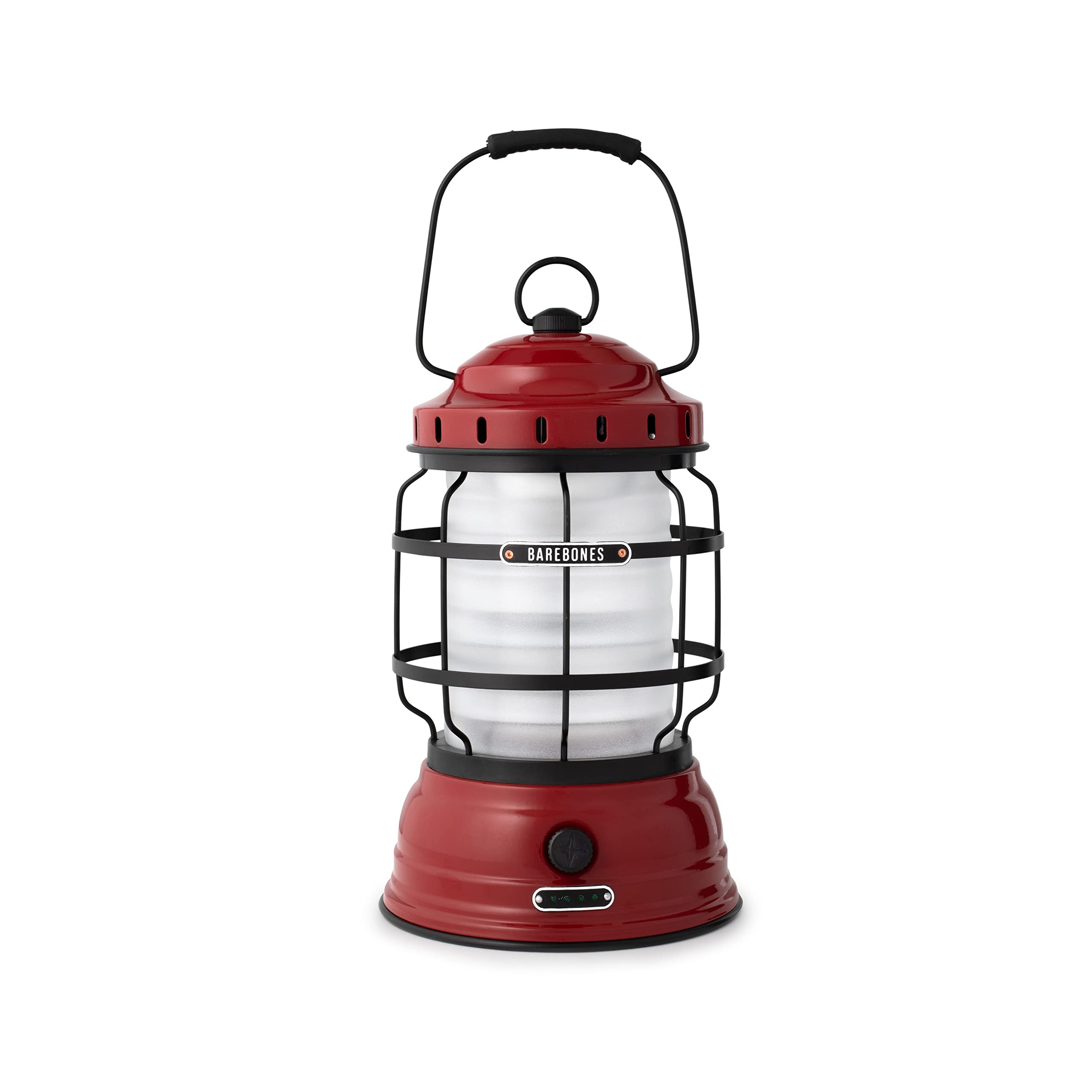 Barebones Forest Lantern - Vintage Rechargeable LED Light, Medium, Red, Stamped Steel, Model BAR-LIV-262