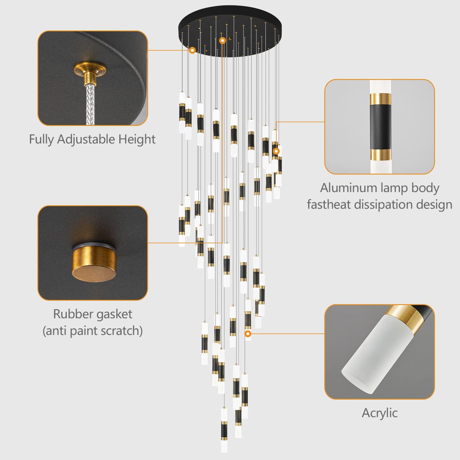 Liangmh 36-Light Modern Chandeliers For Entryway Ceiling Pendant Light Dimmable Led 216W Staircase Large Chandelier Lobby Living