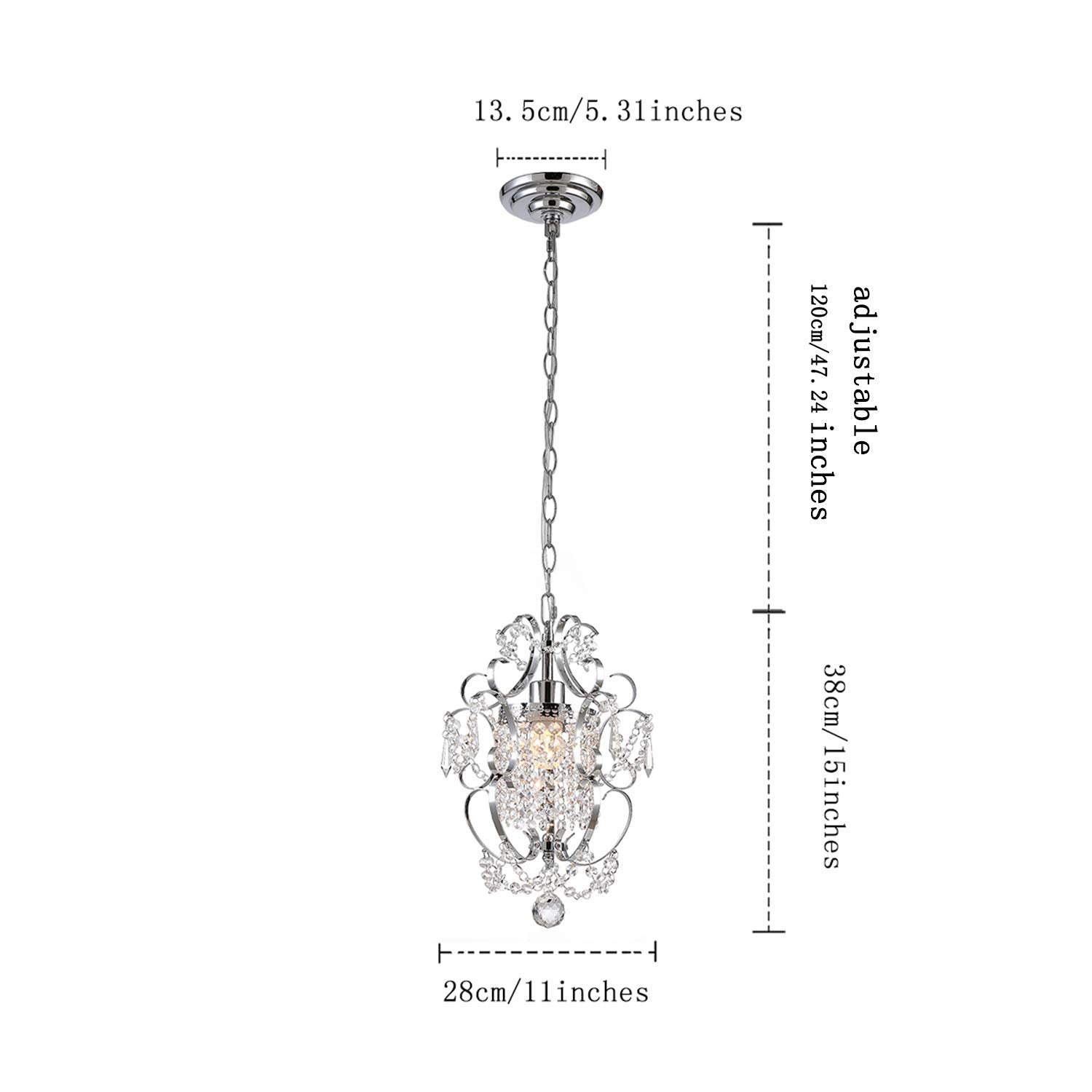 riomasee Mini Chandelier Modern Chrome Crystal Ceiling Light Fixture 1-Light Iron Small Chandelier for Bedroom,Kitchen,Girls Roo