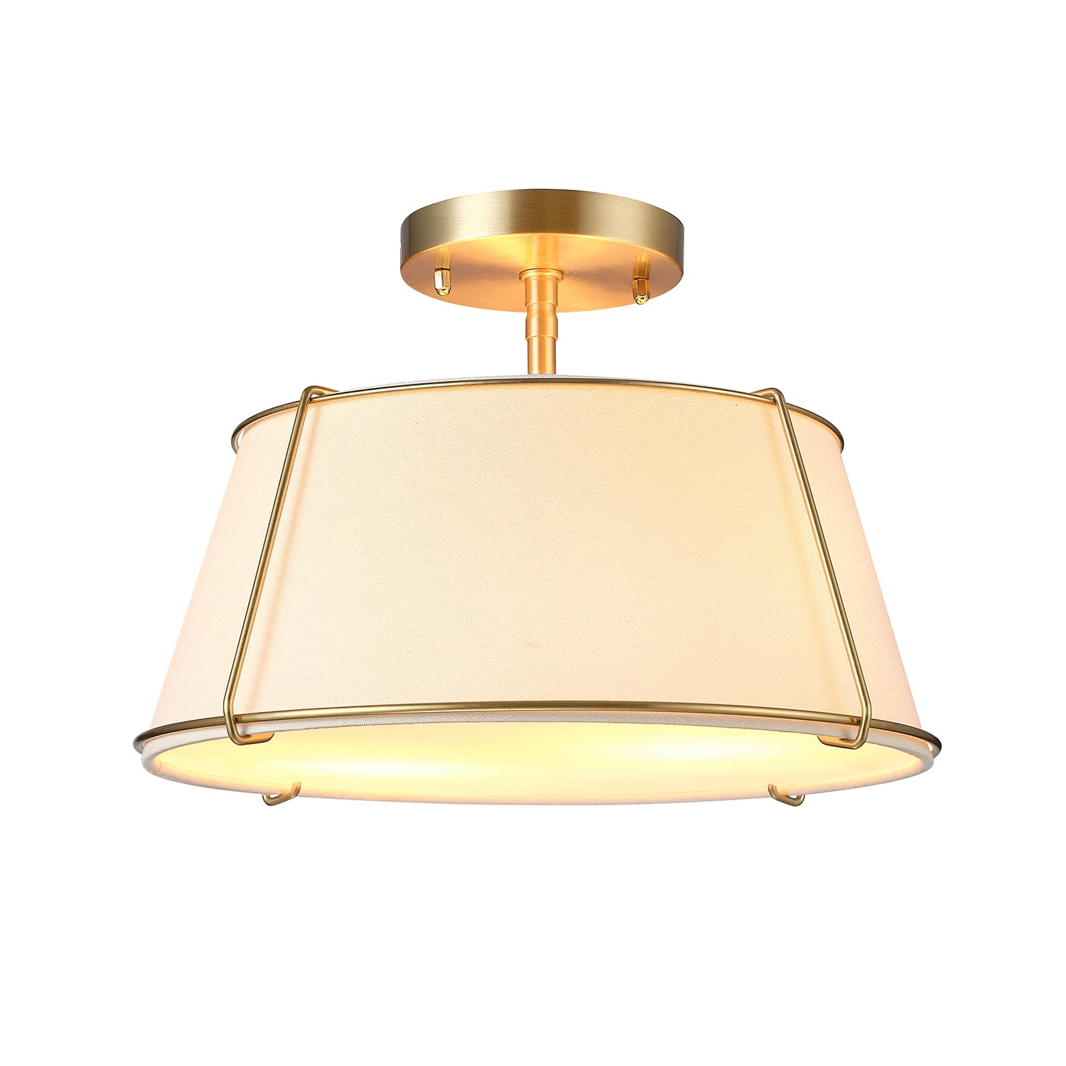 Globe Electric 2-Light Flush Mount Ceiling Light, Matte Brass, Off-White Fabric Shade with Acrylic Diffuser, Updated Traditional