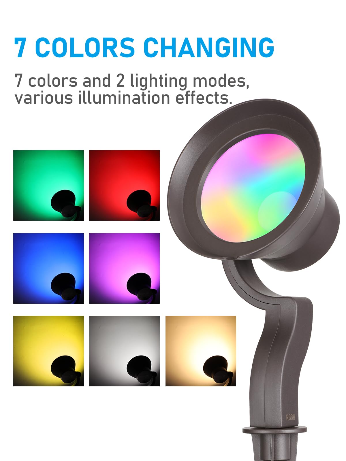 LEONLITE 10W RGB Low Voltage Landscape Lights, Color Changing Uplight, 12V LED, IP65 Waterproof, Pack of 4, Model 32358