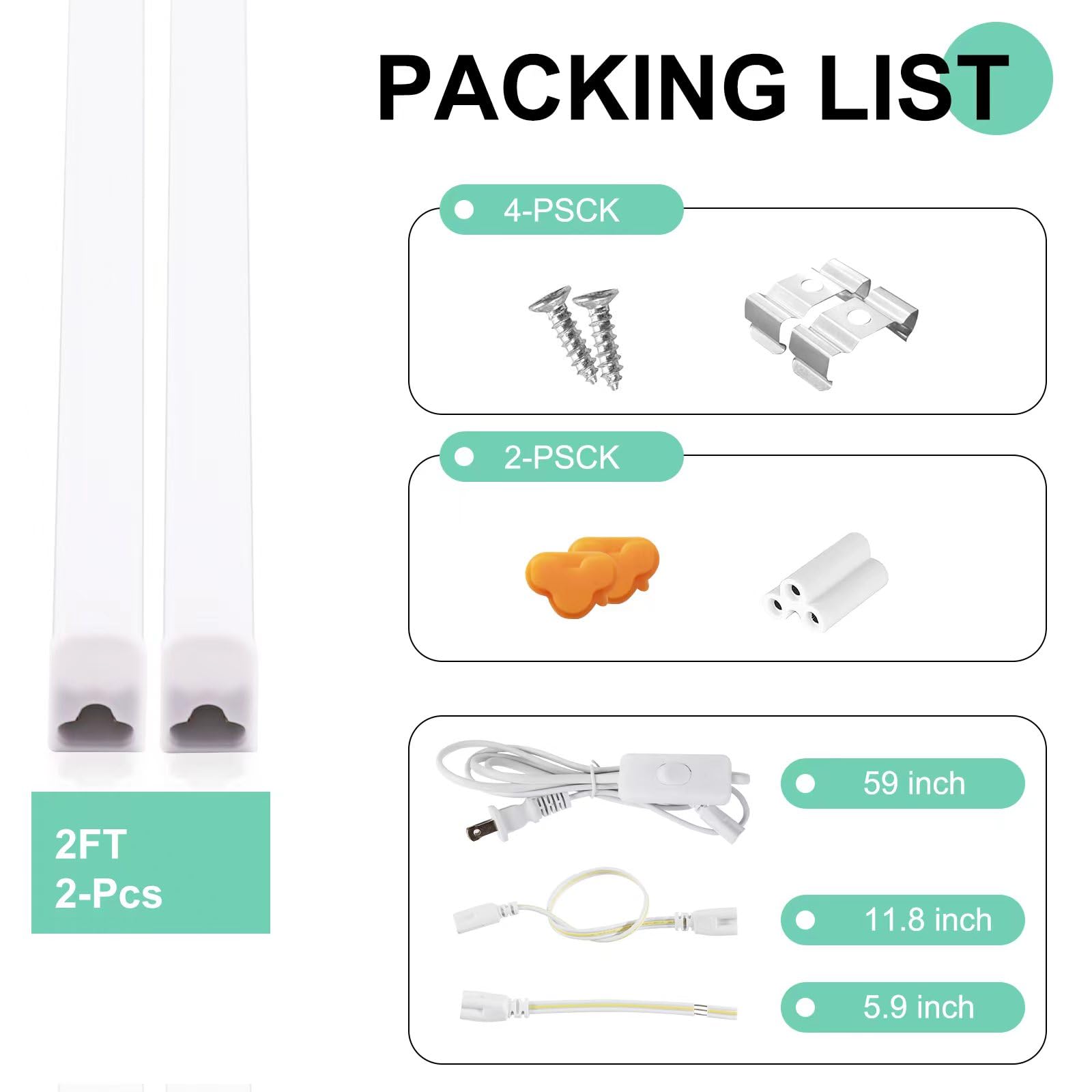 Aqiquut Under Cabinet Lights 1Ft,T5 5W 6500K Cool White 600Lm,Led Dressing Table Light 1 Foot With Plug,Linkable Under Cabinet L