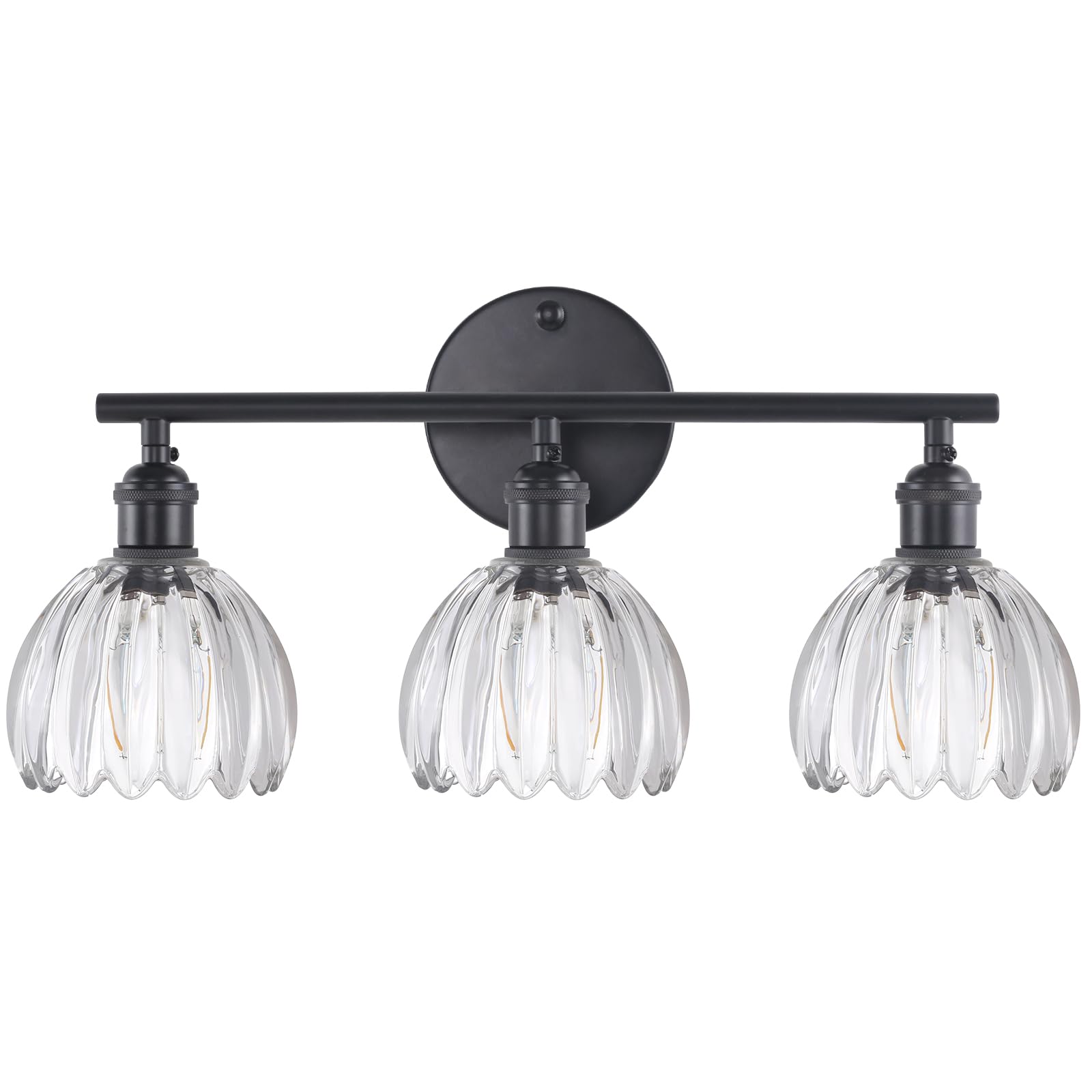 Shenmoyl Bathroom Light Fixtures  3-Light Black Vanity wall Light Over Mirror with Clear Tulip Glass Shade for Bedroom Living Room (Bulb Not Included)