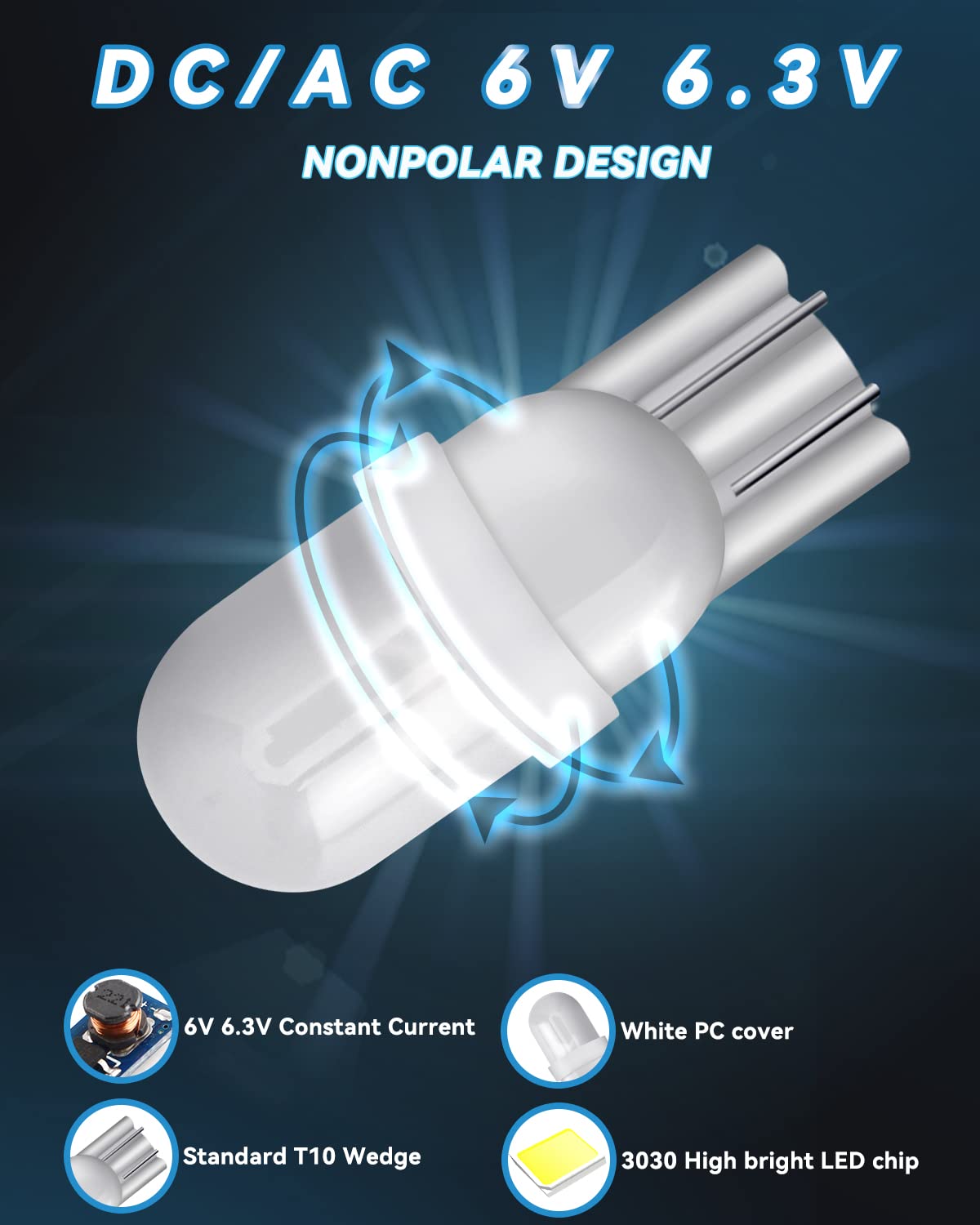 Keiurot 555 Bulb 6V 6.3V White Led For Pinball Machines, Nonpolarity, Pack