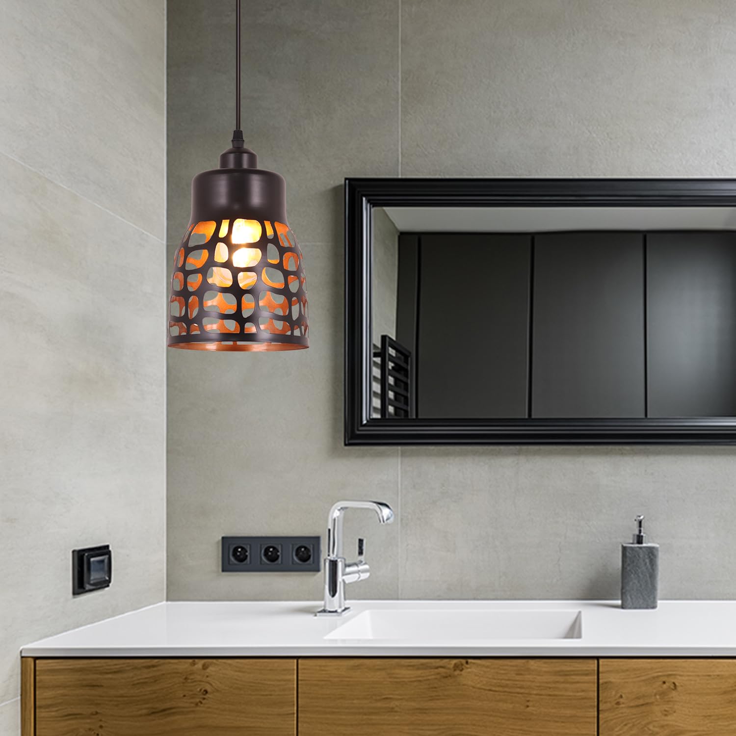 Baunoisk Pendant Light Industrial Vintage Pendant Lamp Retro Farmhouse Ceiling Hanging Light Fixture Black Metal Creative Geometric Diamond Shade Pendant Lighting For Kitchen Island