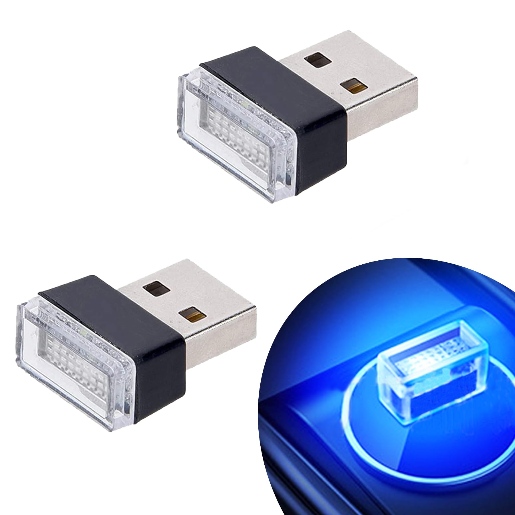 Febrytold Mini Usb Led Car Interior Lights - 2 Pcs, Blue, Abs Plastic, Model Fbd19120538, Ambient Atmosphere Lighting For Trunk