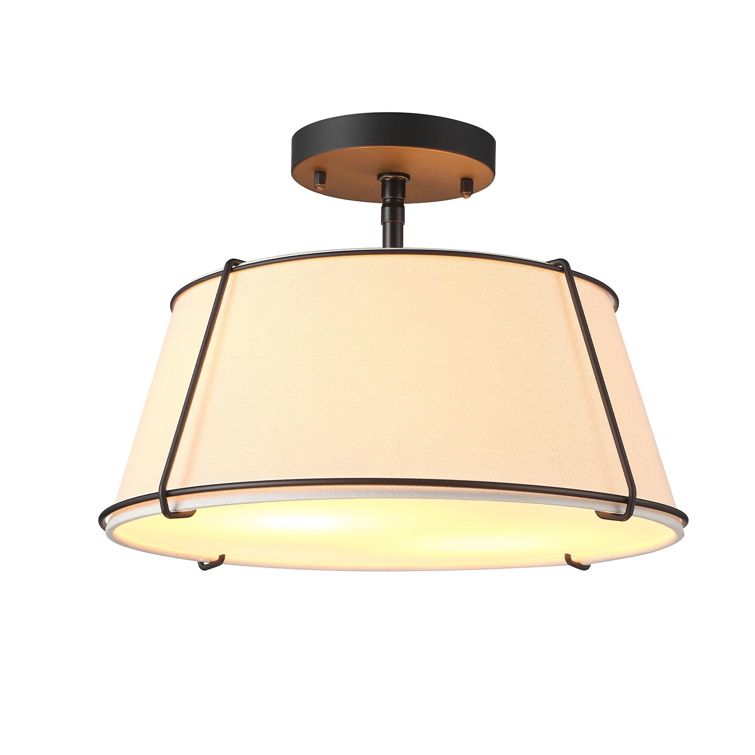 Globe Electric 2-Light Flush Mount Ceiling Light, Matte Black, White Fabric Shade with Acrylic Plate, Updated Traditional Style