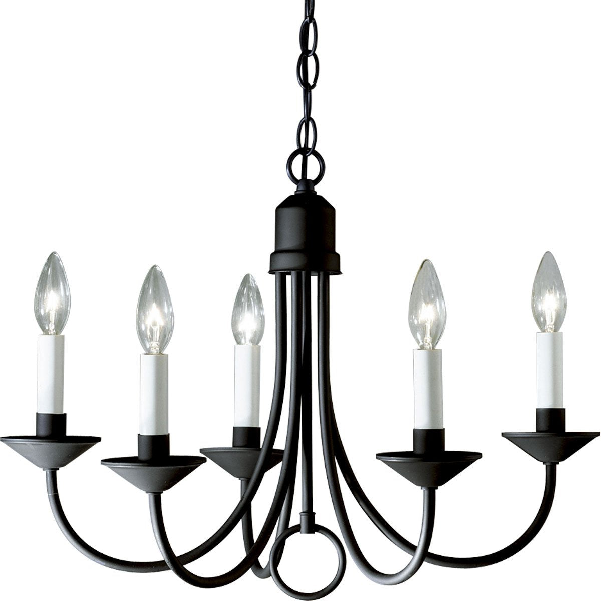 Five-Light White Candles Traditional Chandelier Light Textured Black