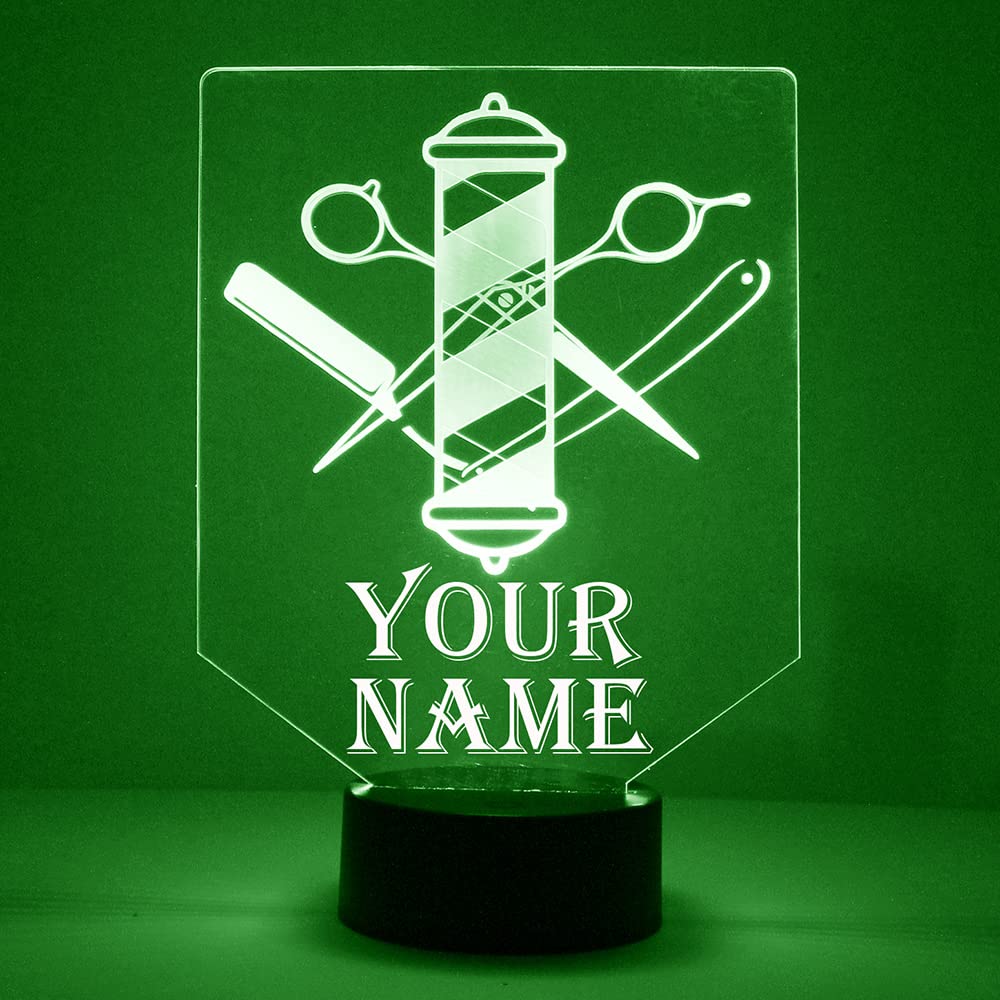 Custom Barbershop Pole And Tools Led Sign Night Light Lamp With Remote, Light Up Display With Personalized Name Or Image, Custom