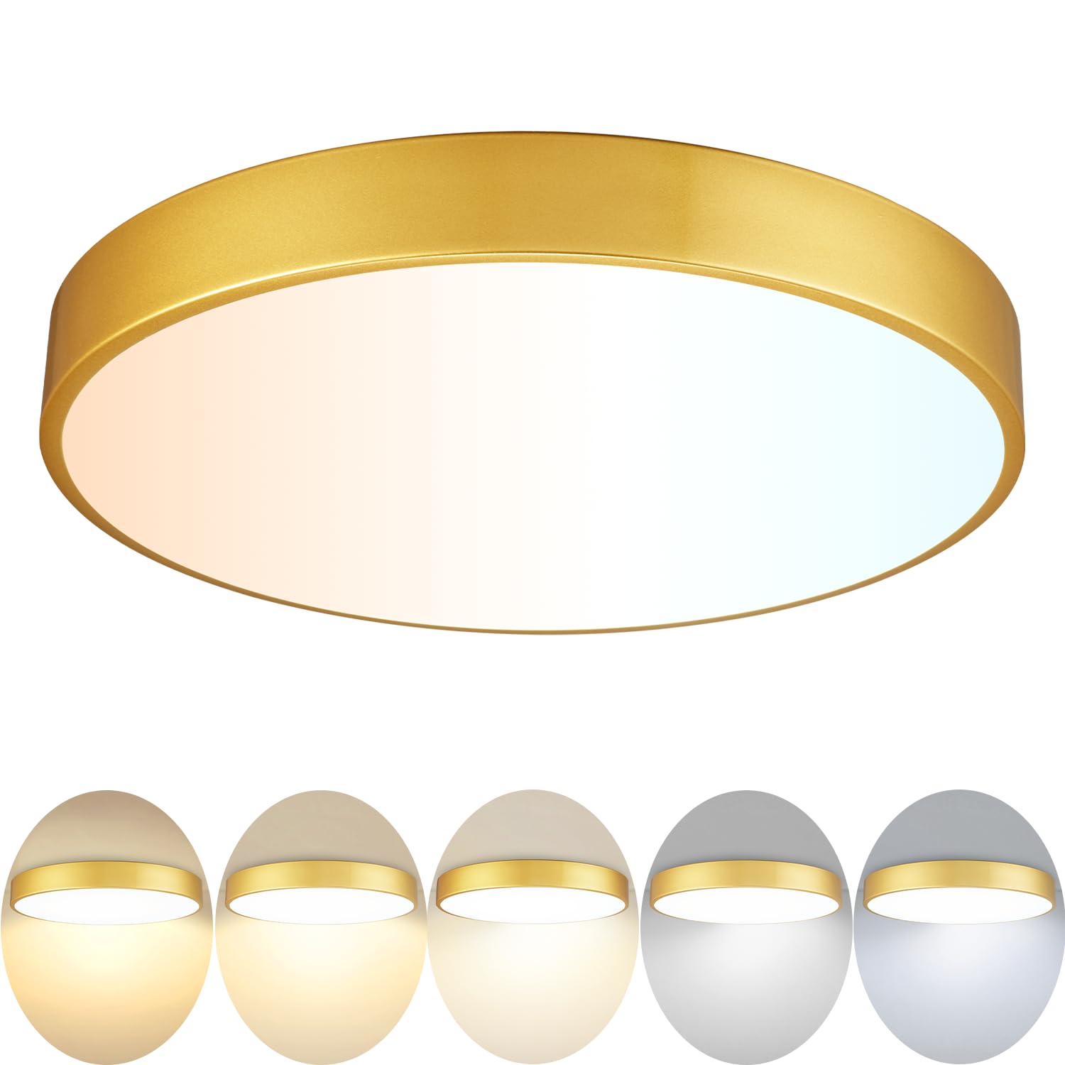 Wheatronic Gold Led Flush Mount Light Fixture - 15 Inch, 36W Set Of 2, Dimmable Kitchen Lighting, Modern Ceiling Mount For Bedroom, Bathroom, Living Room
