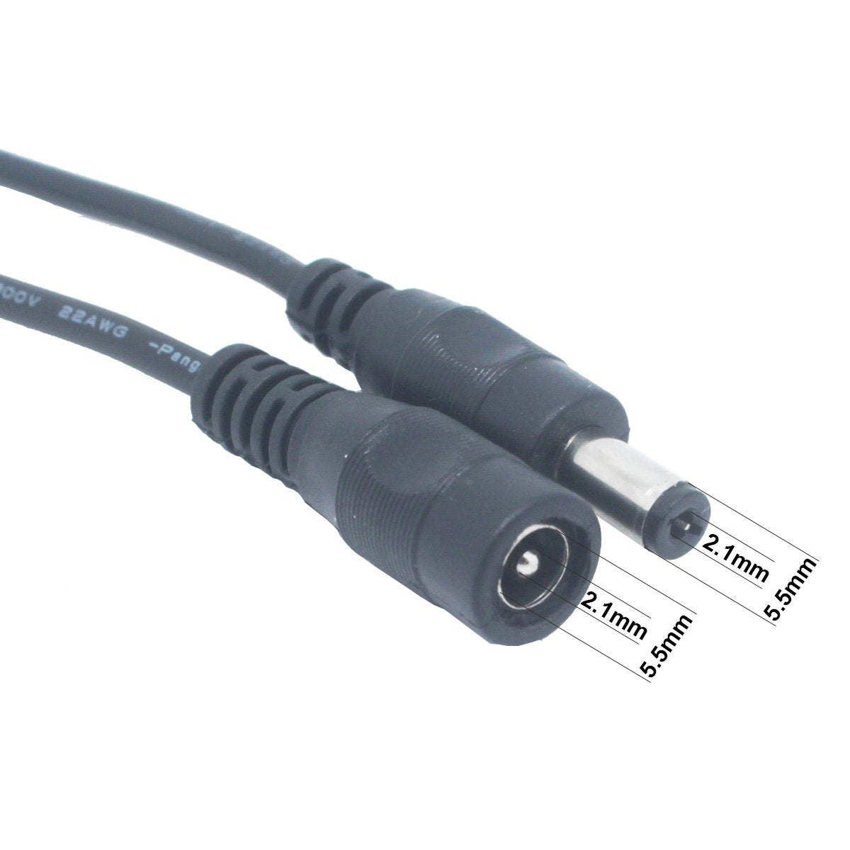 Litever Extension Cable 20 AWG, 3.3 ft, Male to Female, 5.5mm x 2.1mm DC Plugs, Black, Model LL-EC-