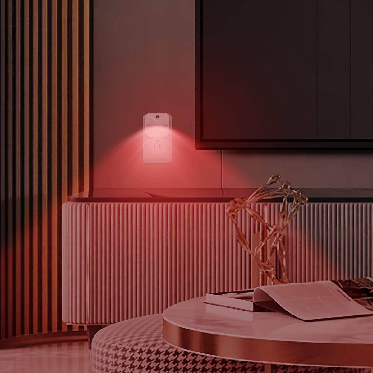 KINUR LED Night Lights 6 Pack, Dusk to Dawn Sensor, Small Red Plastic for Kids, Nursery, Bedroom, Bathroom, Hallway, Model GB004