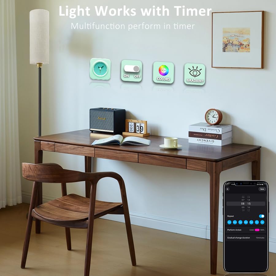 YHW Smart Floor Lamp - Alexa & Google Compatible, RGB, Dimmable, 9.84x61 IN, Black, Modern Design for Living Room/Office/Nursery