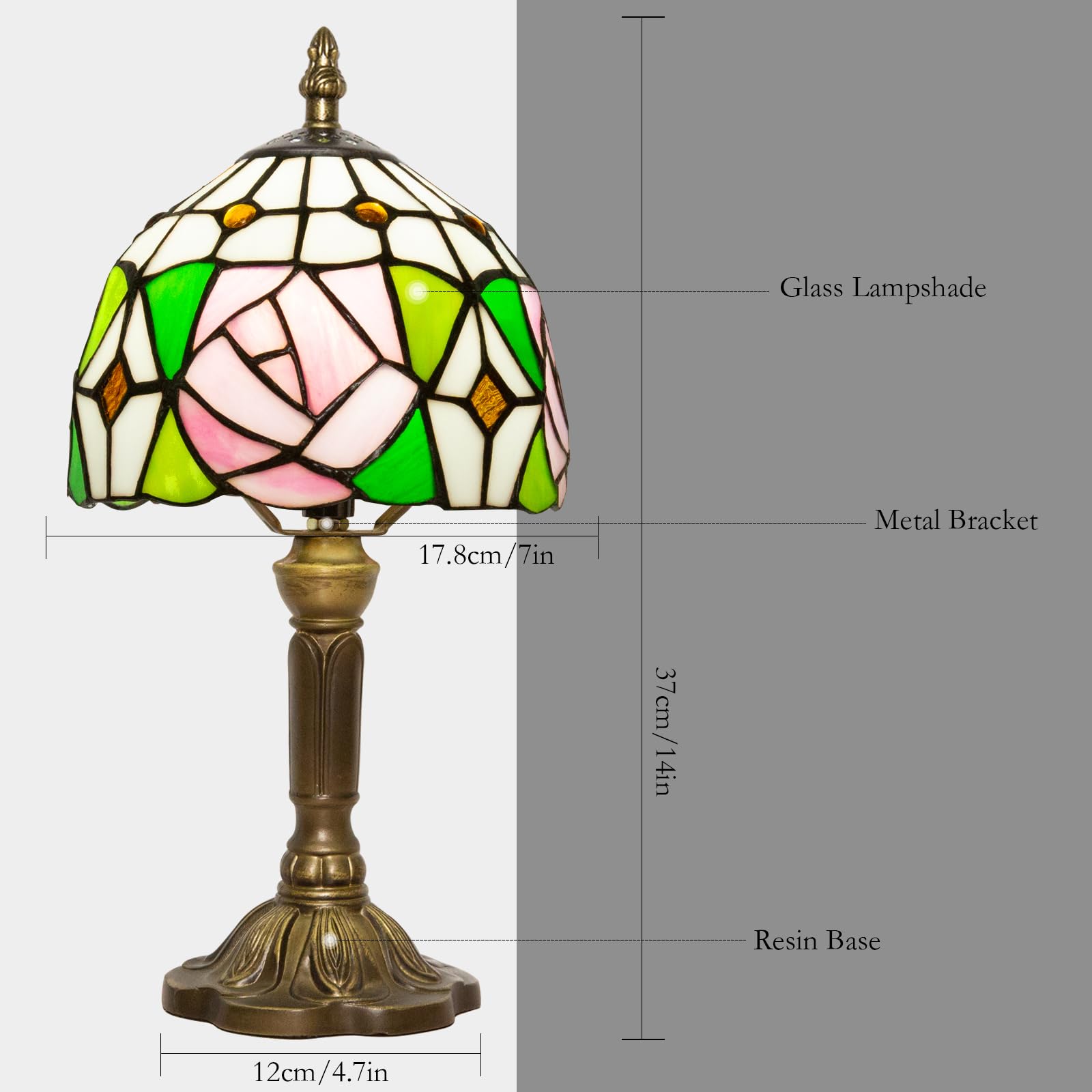 Ppbmocw Stained Glass Lamp,8X14 Inches Small Tiffany Lamp For Bedside,Antique Office,Living Room (D Rose)