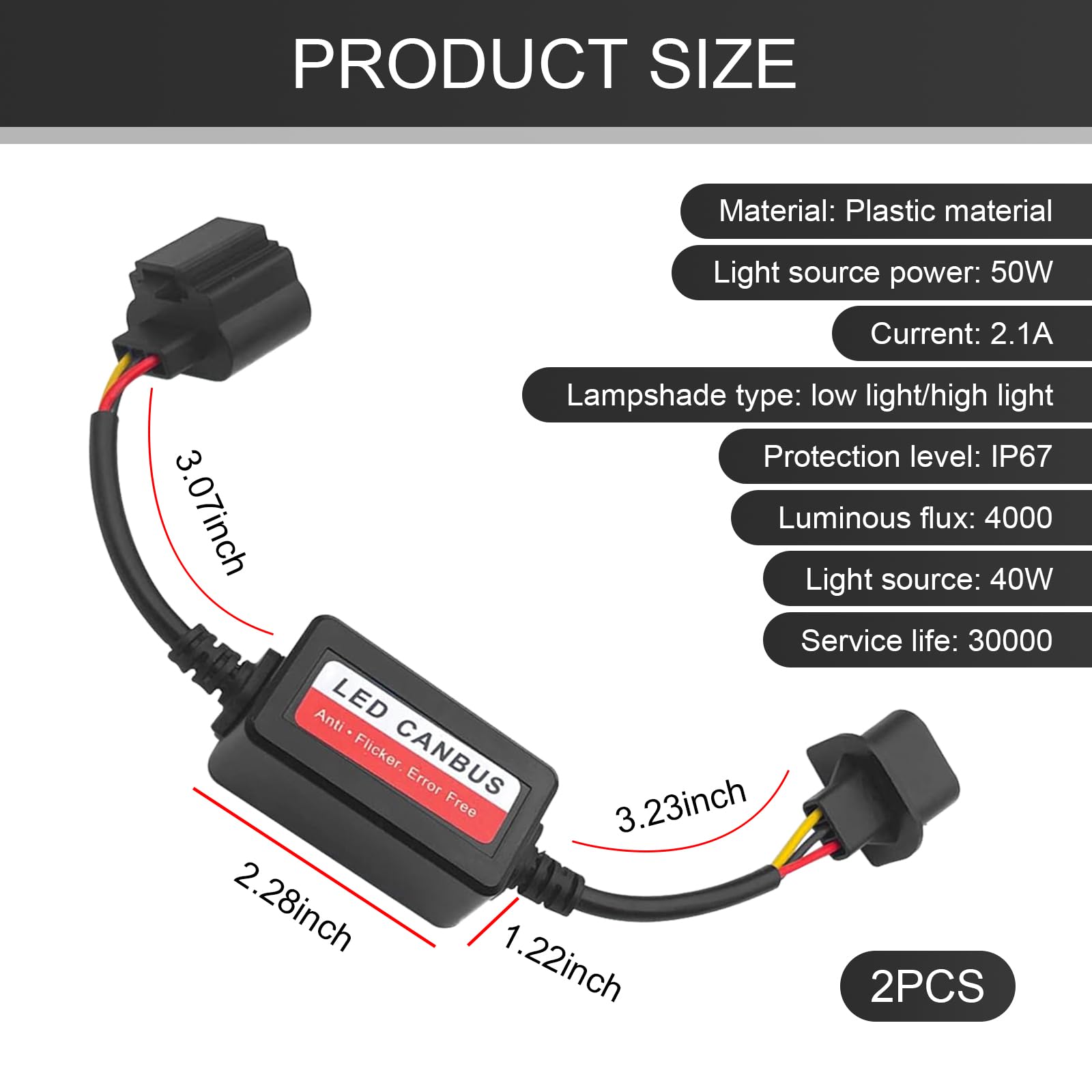 Yumfugu H13/9008 LED Light Canbus Decoder Pack - 2 High Power Error Code Cancelers, Anti Flicker Harness for LED Systems, Black