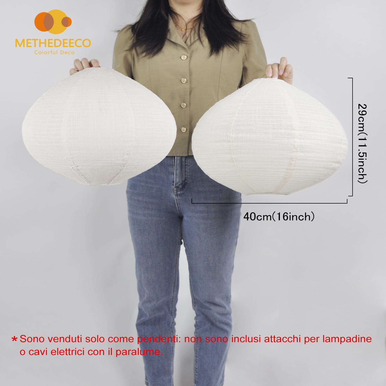 Methedeeco 2Pcs 20Inch Big Diamond Shape Hanging Fabric Lampshade,Paper Lantern,Minimalist Boho White Beige Foldable Linen Pendant Light For Living Room, Dining Room, Bedroom,Showcase Deco And Gift