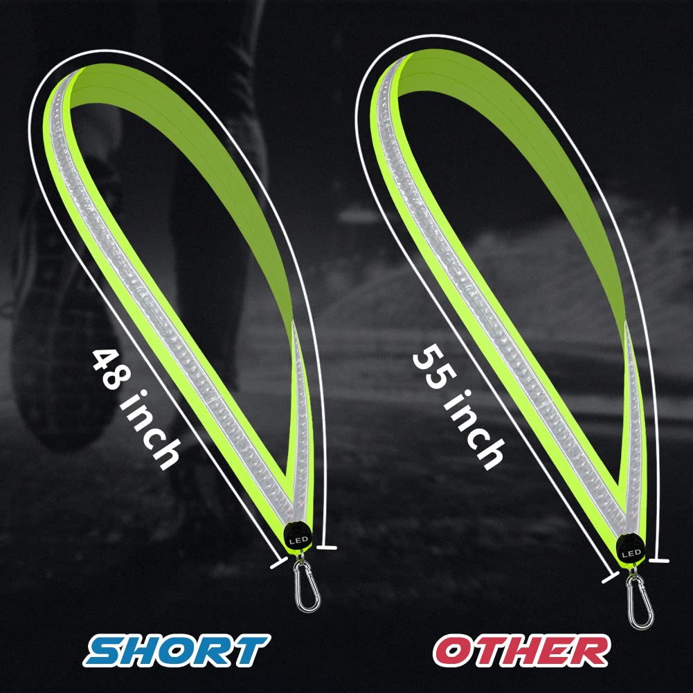 OLIKER LED Night Running Gear - High Visibility Flashing Sash for Men & Women, Rechargeable Outdoor Safety Gear, Green Short Size