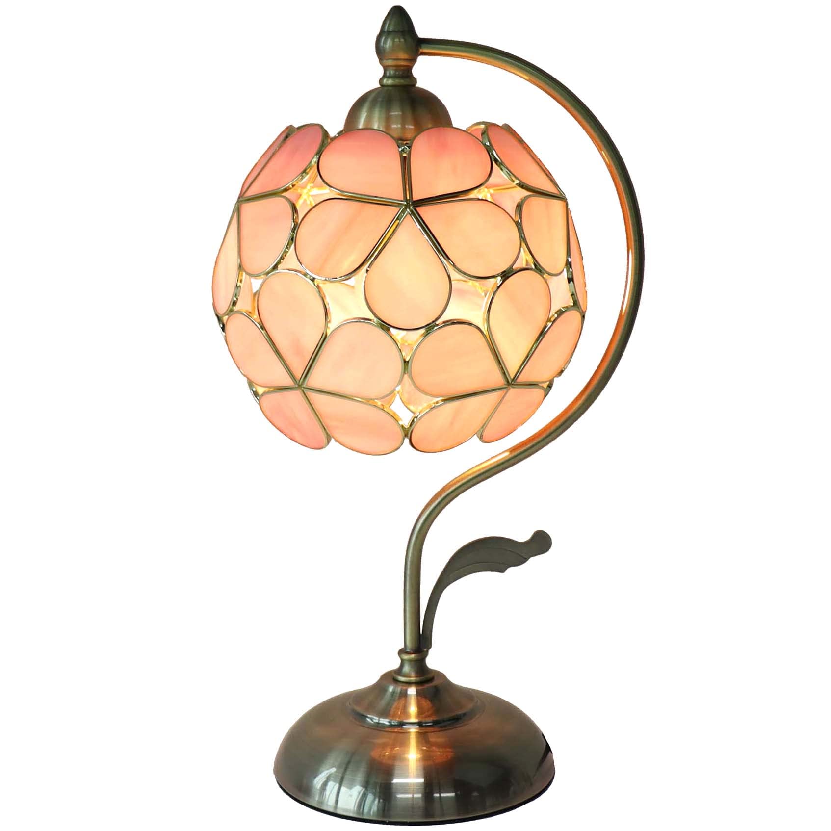 Bieye L10836 Tiffany Style Stained Glass Flower Petal Table Lamp with Brass Base for Home D  cor (Pink, 8 Flower Ball)