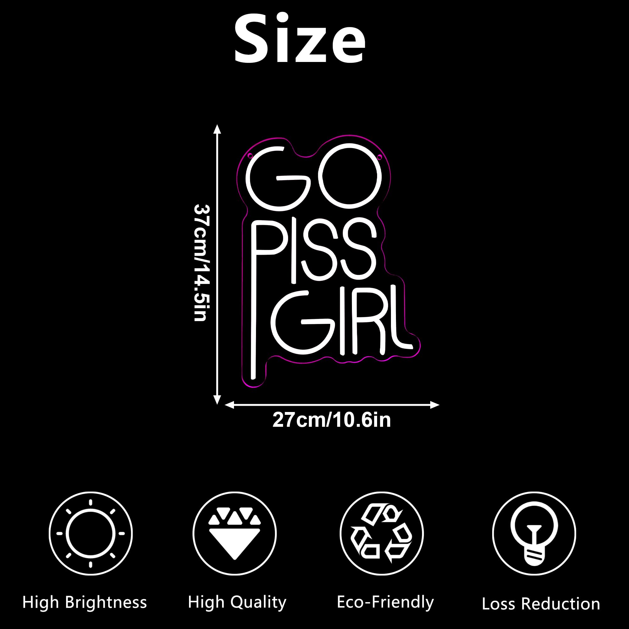 manimo GO PISS GIRL Neon Sign - Funny Dimmable LED Light, 14.5x10.6in, Pink Aesthetic Wall Decor for Dorm, Bathroom, USB Powered