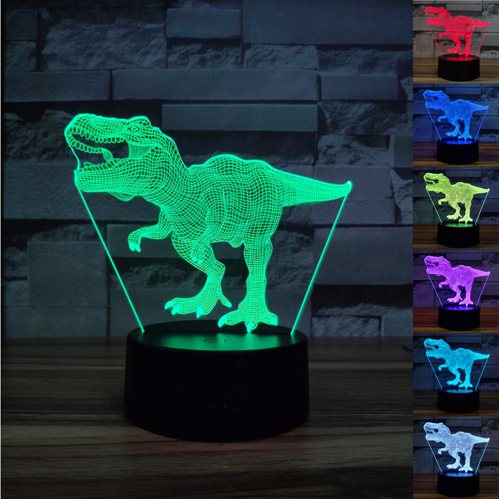 i-CHONY Dinosaur Night Light - T-Rex 3D Lamp, 7 Color Changing, USB, Touch Control, Kids Room Decor, Xmas Gift