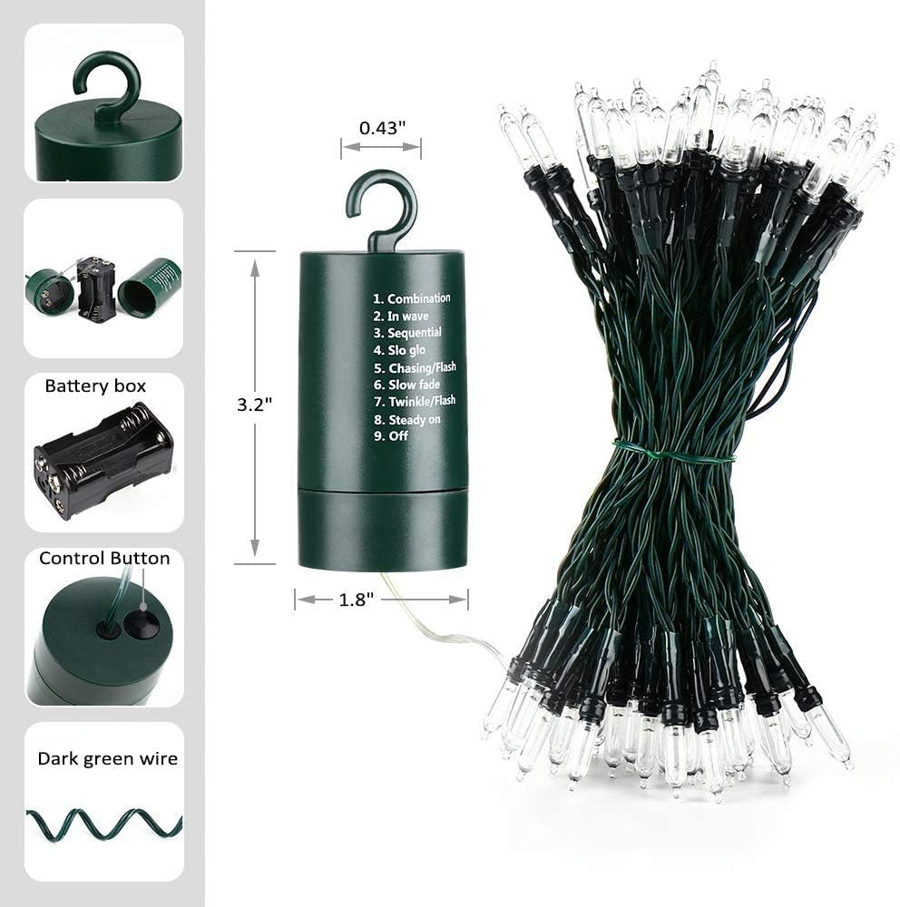 Lyhope Battery Christmas Lights  2Pack Total 66Ft 200 Led Christmas Lights Waterproof 8 Modes Battery Operated String Light For Outdoor & Indoor  Xmas Tree  Wreaths  Holiday Decoration (Warm White)