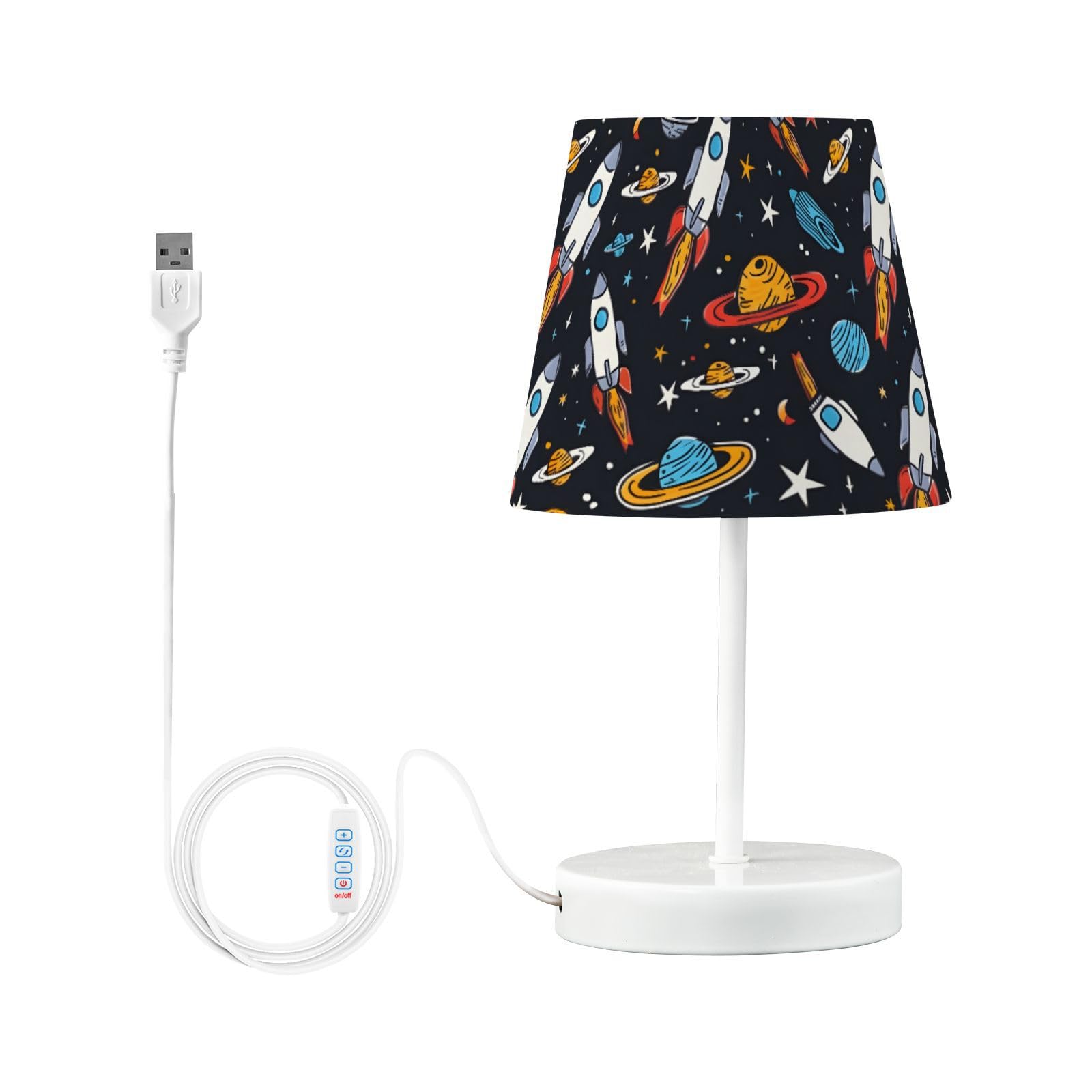 BOENLE Bedside Lamp Rockets Space Planets Table Lamp Bedroom LED Nightstand Desk Lamp Lampshade for Sleeping Living Room Dorm Of