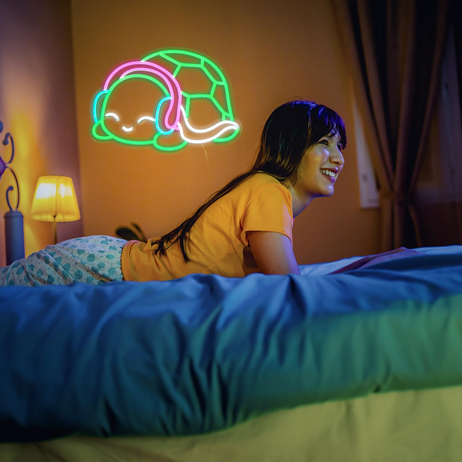 LISIGNVE Turtle Neon Sign - Dimmable LED Wall Light Art, 16.1 x 11.4 inches, Green White Pink for Bedroom, Bar, Club Decor