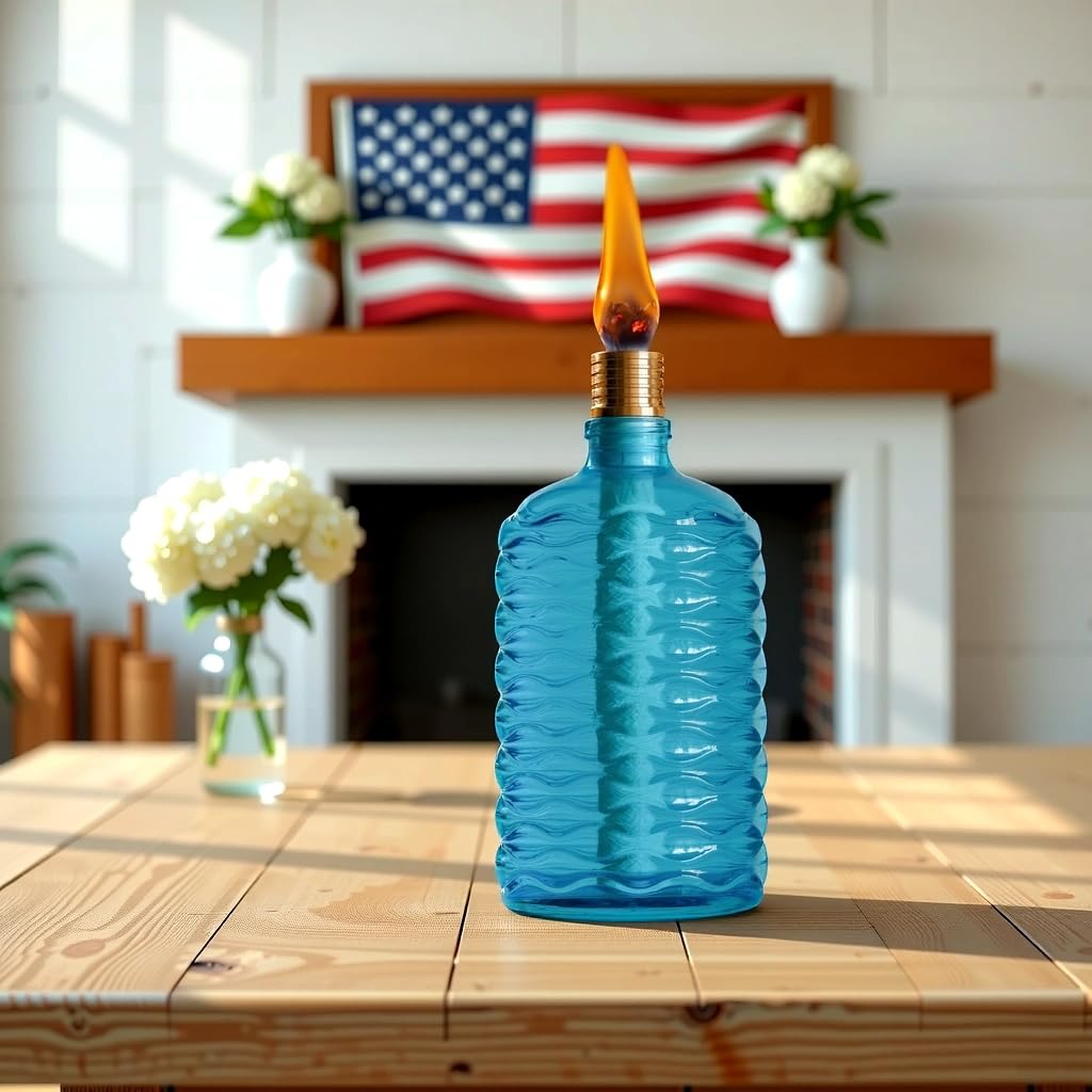 OEXEO 4PCS Glass Outdoor Tabletop Torch Set,Torch Wicks, Torch Light,Garden Torch,Patio Torches,Citronella Torches (Blue)