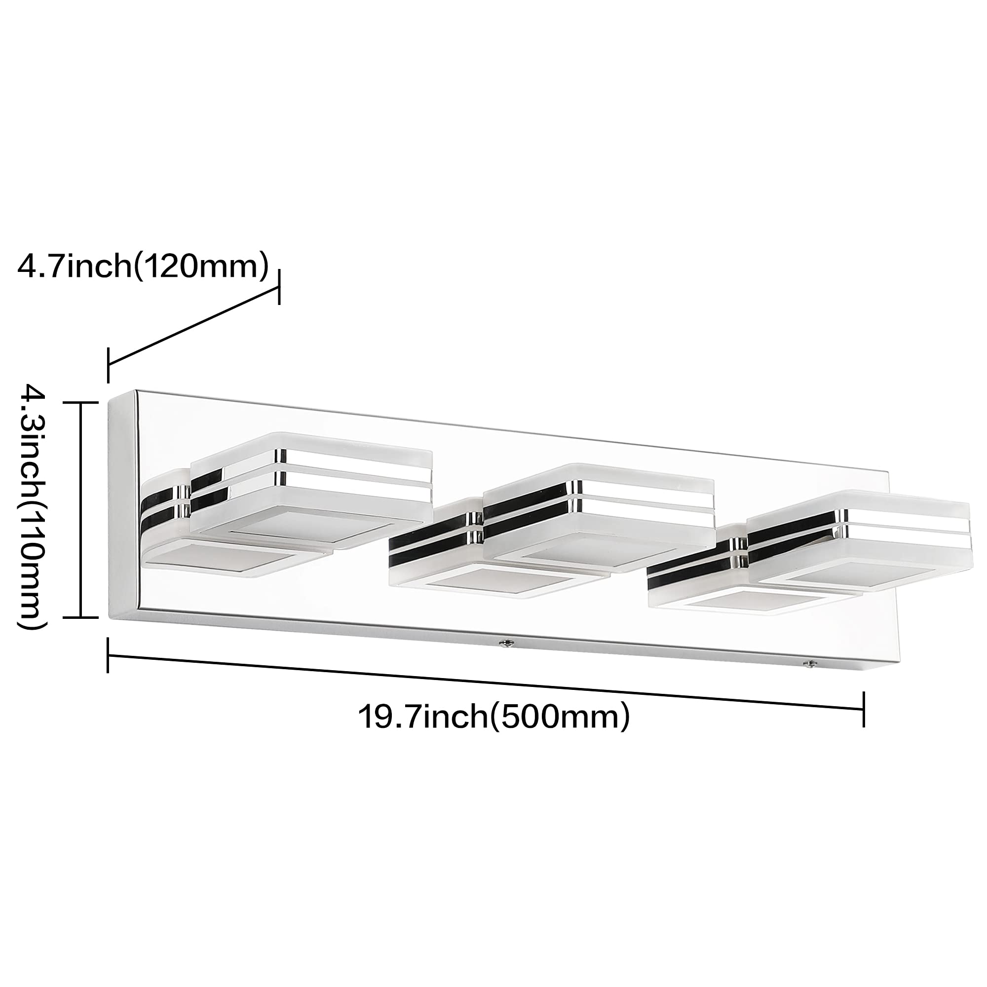 SOLFART 3 Light Chrome Vanity Lighting Fixtures - Modern Aluminum Bathroom Over Mirror Lights S9660-3T