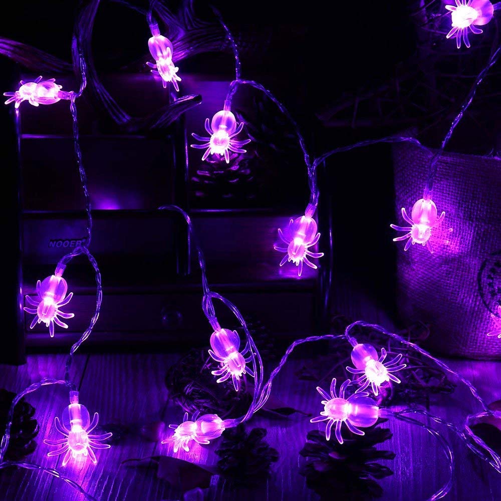 Halloween Decorations Spider Lights, Waterproof 15.25ft 30 LED Battery Powered Led String Lights for Halloween Decor (Purple Lig