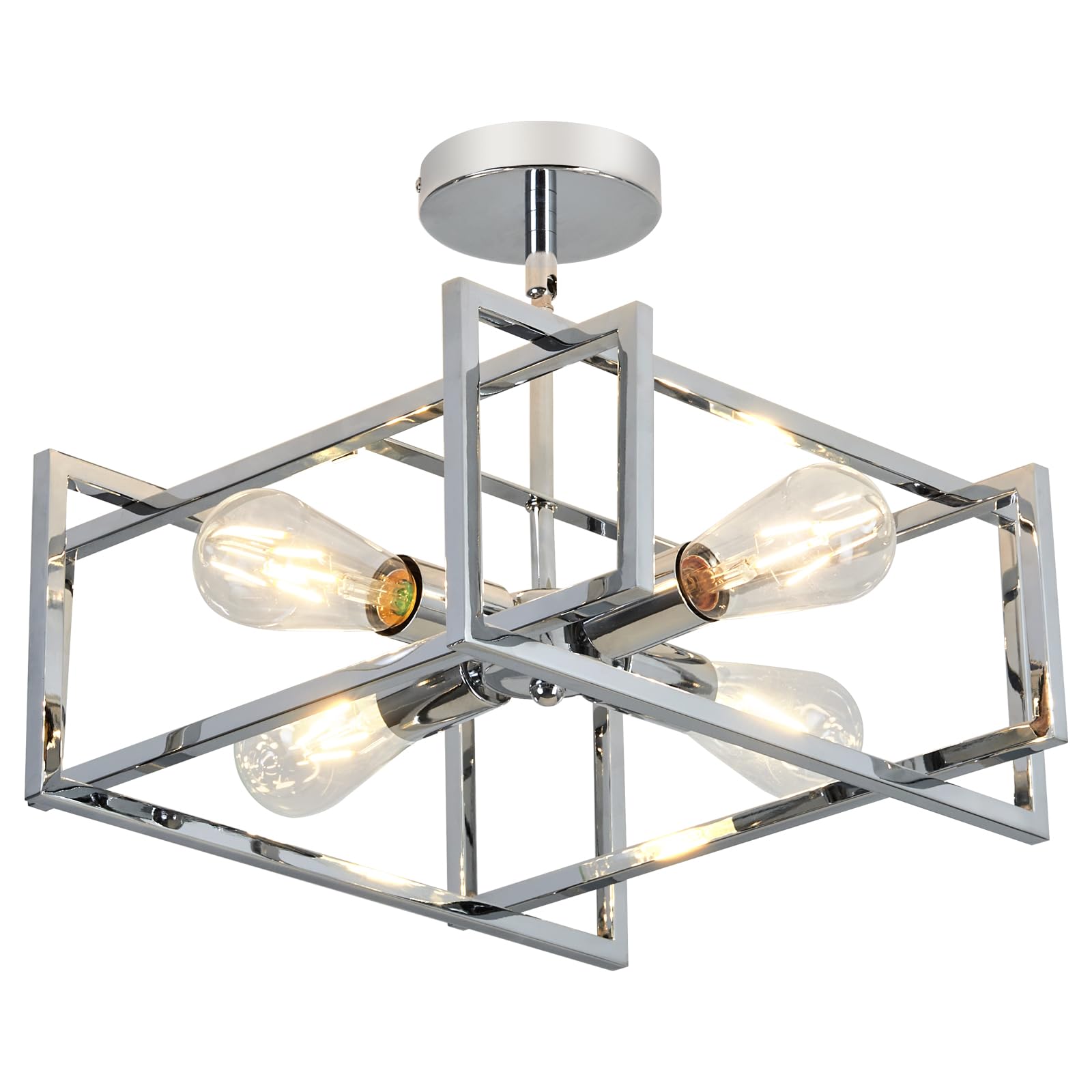 ZGLAOJT 4-Lights Ceiling Light Chrome Light Fixture Industrial Flush Mount Ceiling Light Farmhouse Chandelier Lighting for Kitch
