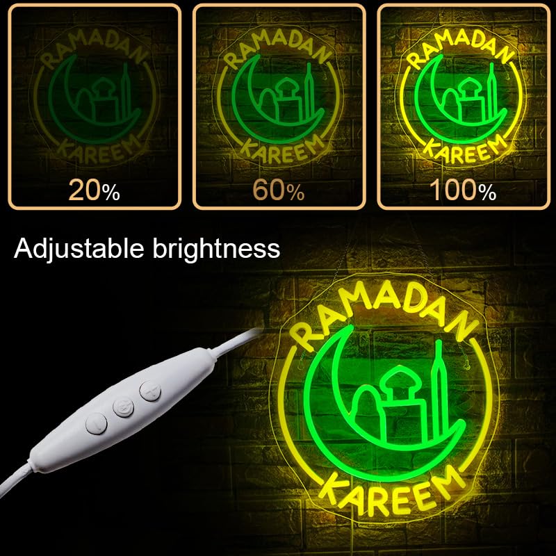 WLHOPE Neon Wall Sign - Dimmable Ramadan Kareem Decoration - Acrylic LED Light for Bedroom & Living Room