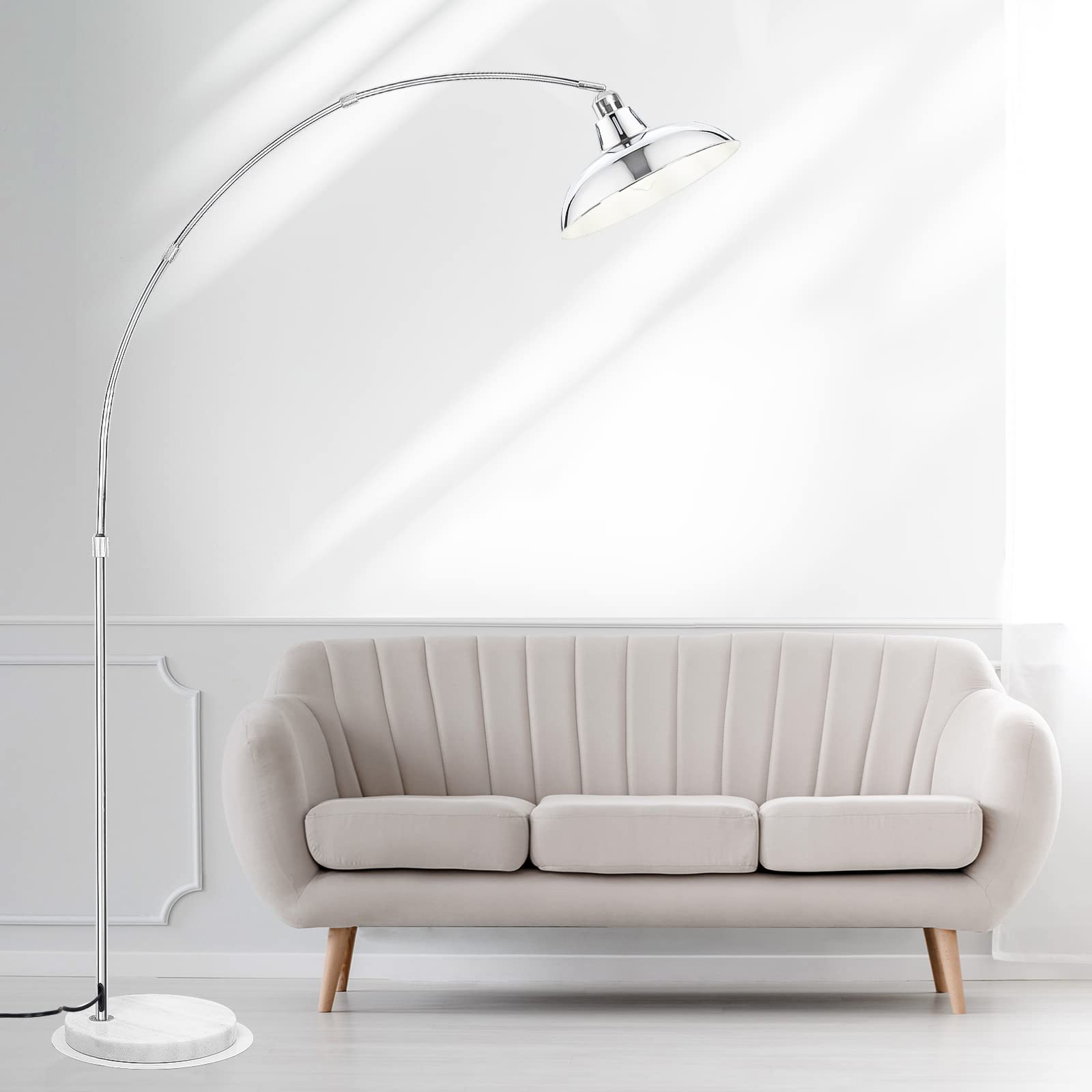 FILIYANO Modern 77'' Arc Floor Lamp - Adjustable Sliver Standing Lamp for Living Room, Rotatable Arch Metal Pole Task Lamp Over 