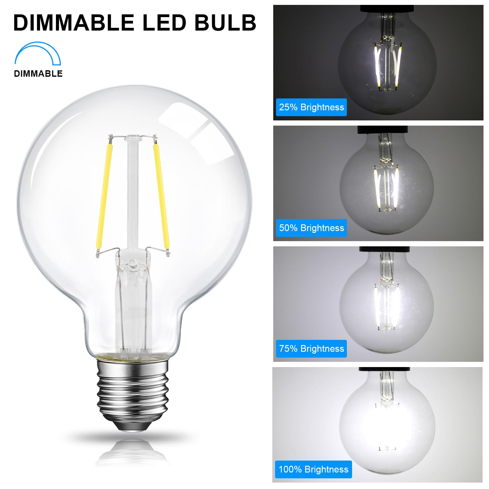 E Energetic Lighting Led Edison Light Bulb, 5W Dimmable, G25 Globe Shape, Clear Glass, 60W Equivalent, 5000K Daylight, 500Lm, G8