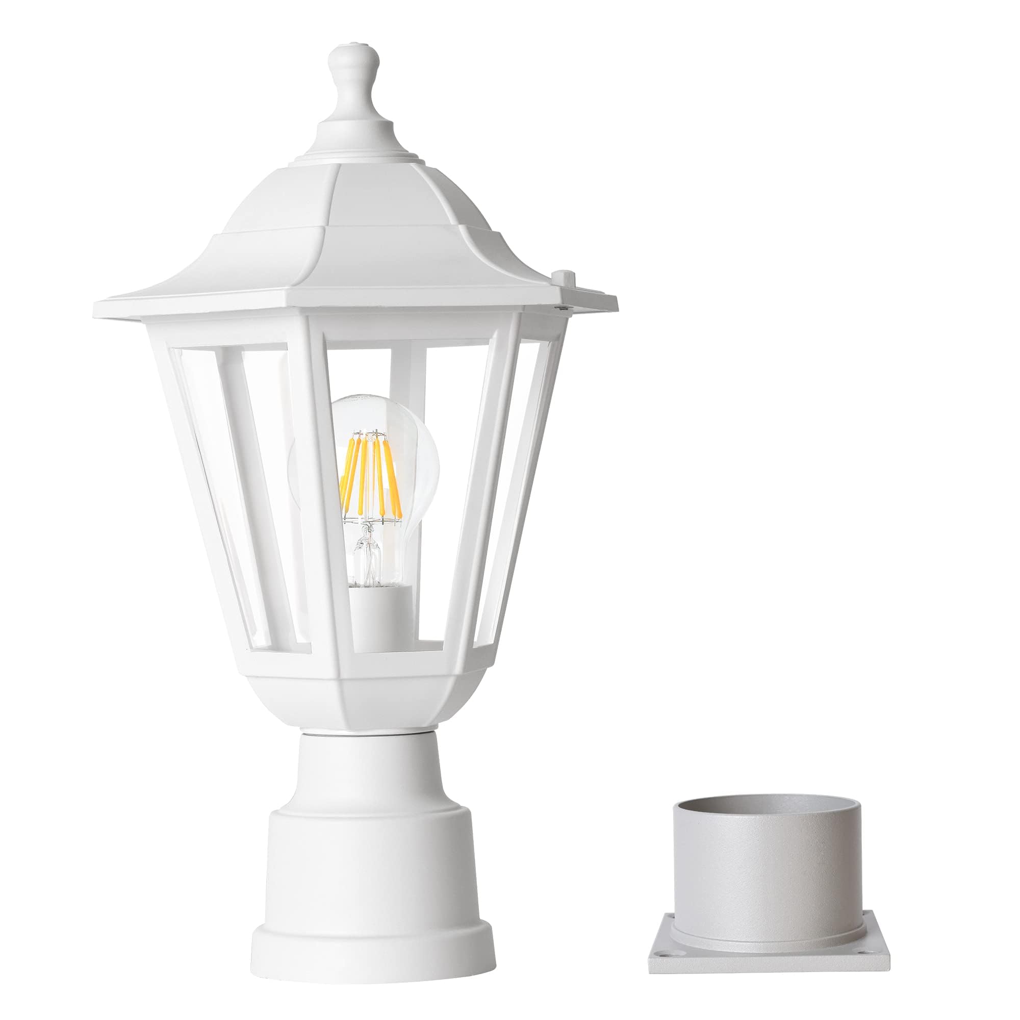 FUDESY Outdoor Post Light Fixture, Waterproof Plastic Lamp with E26 Socket, Model FDS6163W1, White, Pier Mount Base for Garden and Patio