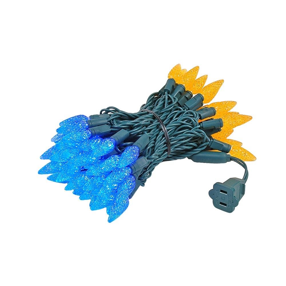 Novelty Lights C6 LED Christmas Mini Light Set, 70 Lights, Commercial Grade, 24 Feet, Blue/Orange, Green Wire, Model CGC670-G-BL/OR