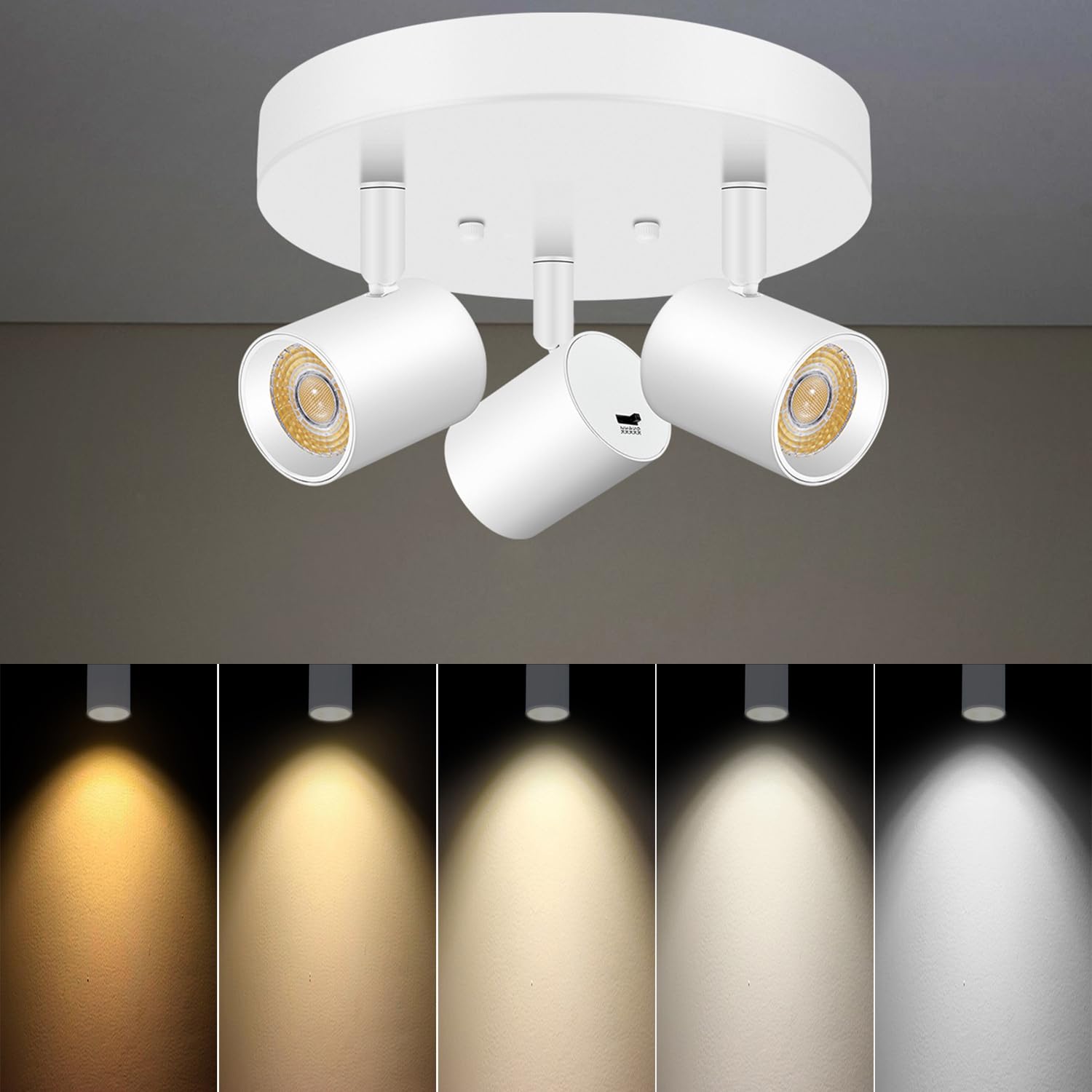 VANoopee LED Ceiling Spot Light 3 Light Adjustable Matte White Fixture Model ITLK5CCT3HW for Kitchen Hallway