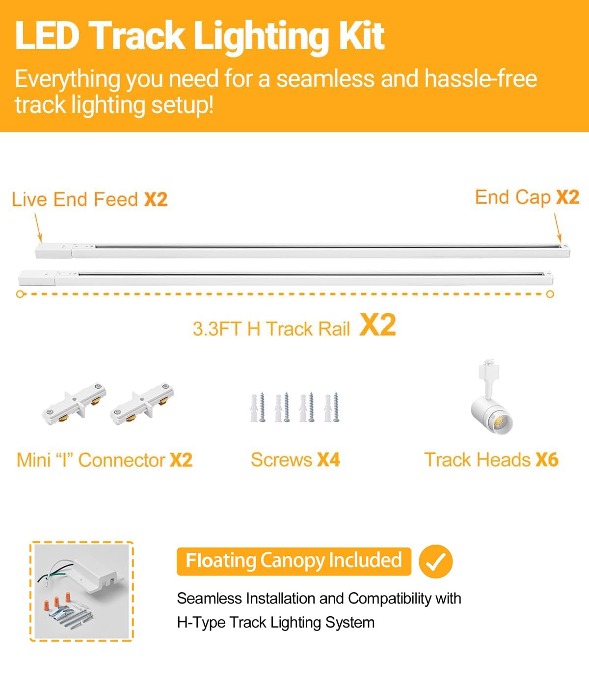 Tuyubee 5 Color Zoomable Led Lighting Kit With 6.6Ft H Track & Canopy Connector, Modern Kitchen Track Lighting Fixtures, 12W Spo