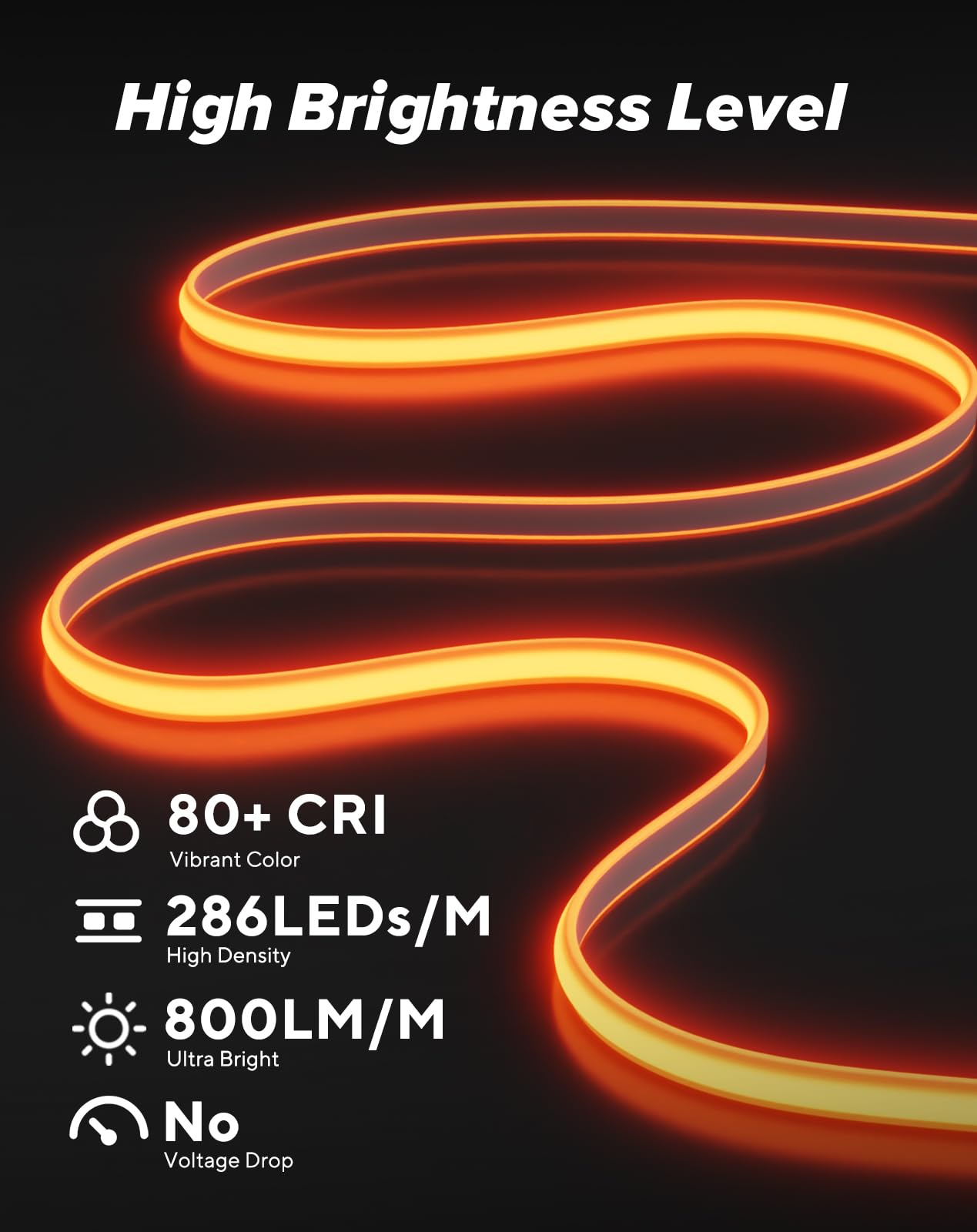 Shine Decor Cob Led Rope Light Ac 120V  800Lm Ultra Bright  Ip65 Waterproof Cold-Resistant Etl Neon Strip  No Driver Tape Lighting For Home Commercial 10X4.5Mm  Amber  32.8Ft