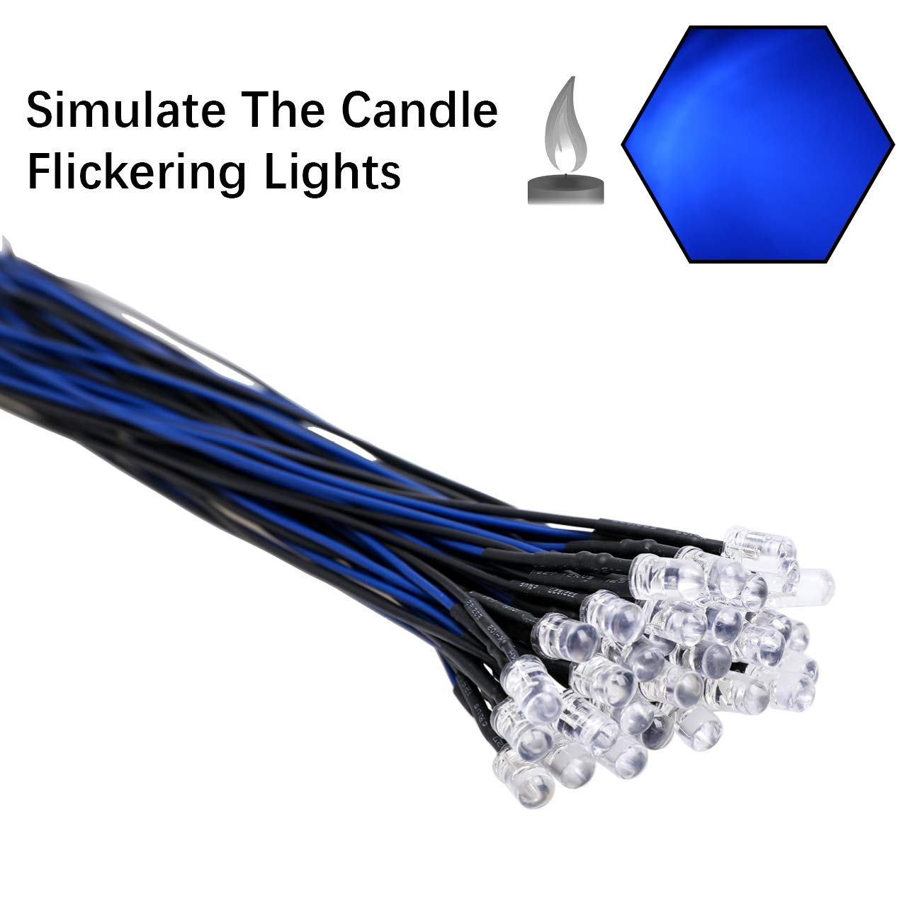 Edgelec 30Pcs 12 Volt 5Mm Blue Flicker Led Lights Emitting Diodes (Candle Flickering Lights) Pre Wired 7.9 Inch Dc 12V Led Light Clear Lens Small Led Lamps