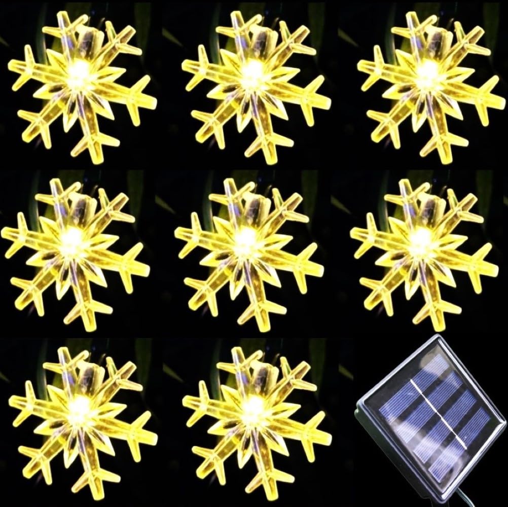 Inngree Solar Christmas Lights Outdoor Waterproof 30 Led 20 Ft 8 Modes Solar Powered Snowflake String Lights For Garden Patio Ya