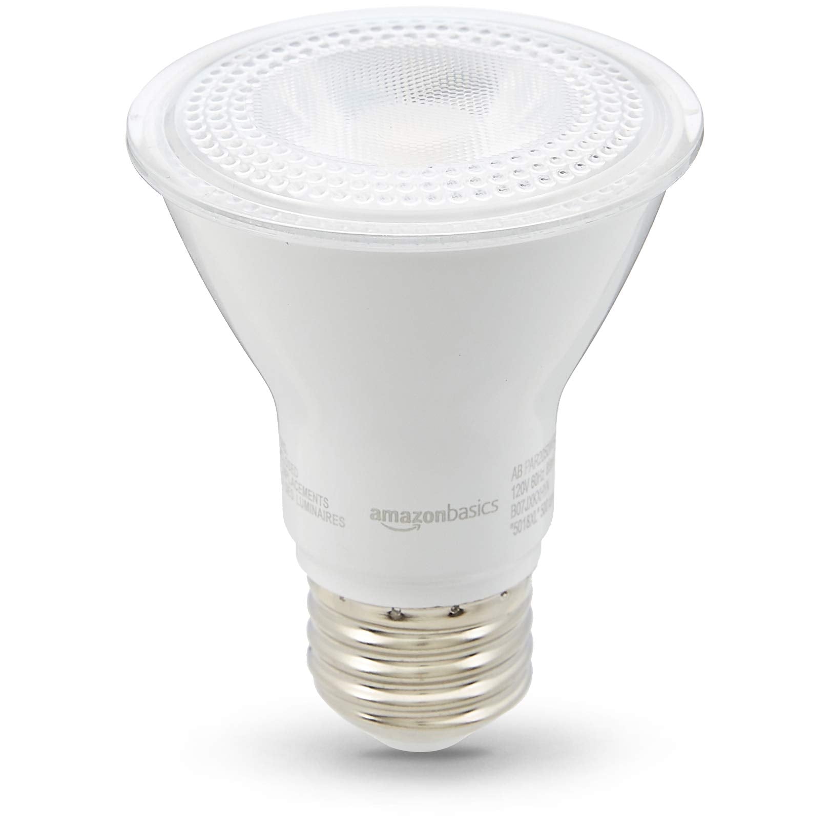 Amazon Basics PAR20 LED Light Bulb, 50W Equivalent, 7W, Dimmable, Warm White 3000K, 6-Pack, E26 Standard Base, Energy Efficient