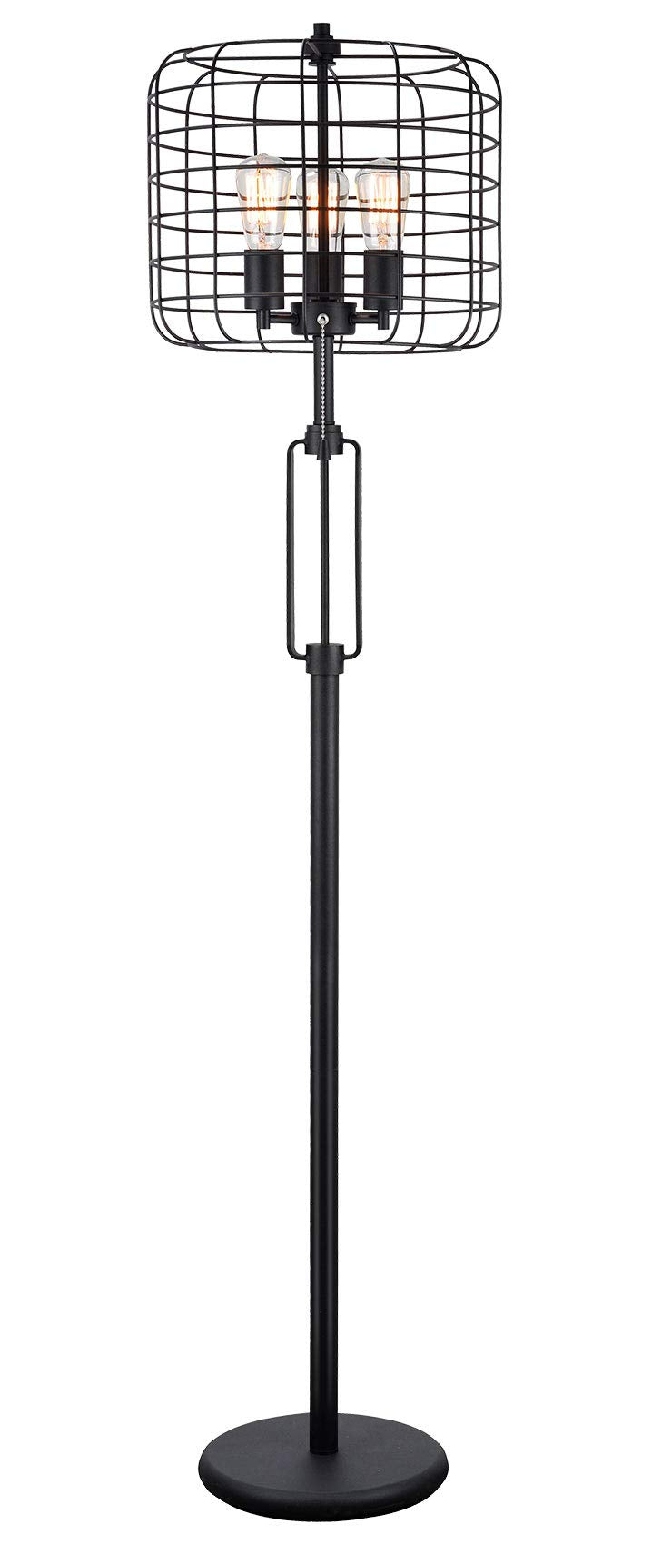 Sh Lighting Cast Iron Style Three Light Floor Lamp - Includes Modern Edison Bulbs - 65&quot; Tall Great For Rustic Style Rooms Or Bedrooms - Black