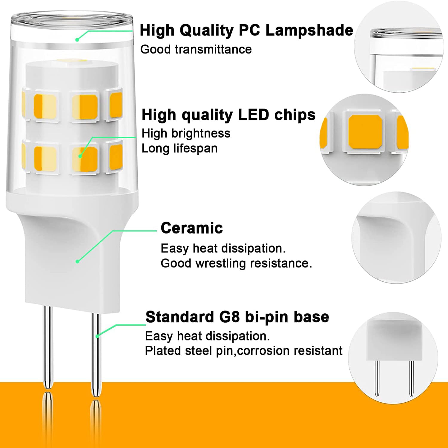 Fglyniy G8 LED Bulb, 3W Equivalent to 15W-20W, 3000K Warm White, 10 Count, Energy Efficient Replacement for Under Cabinet and Puck
