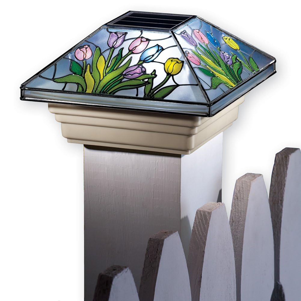 Collections Etc Spring Solar Fence Post Cap Light with Beautiful Colorful Flowers and Hummingbirds, Flower