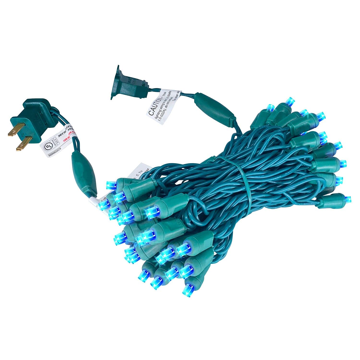 Yirunfa Christmas String Lights, 50 Blue LED, 17ft Green Wire, Indoor/Outdoor Use, Model DL5-50-02-B