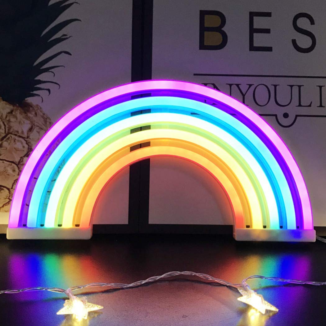 QiaoFei Rainbow Neon Night Light for Kids, LED Wall Decor, Battery/USB Operated, Rainbow Color, Size: Rainbow5